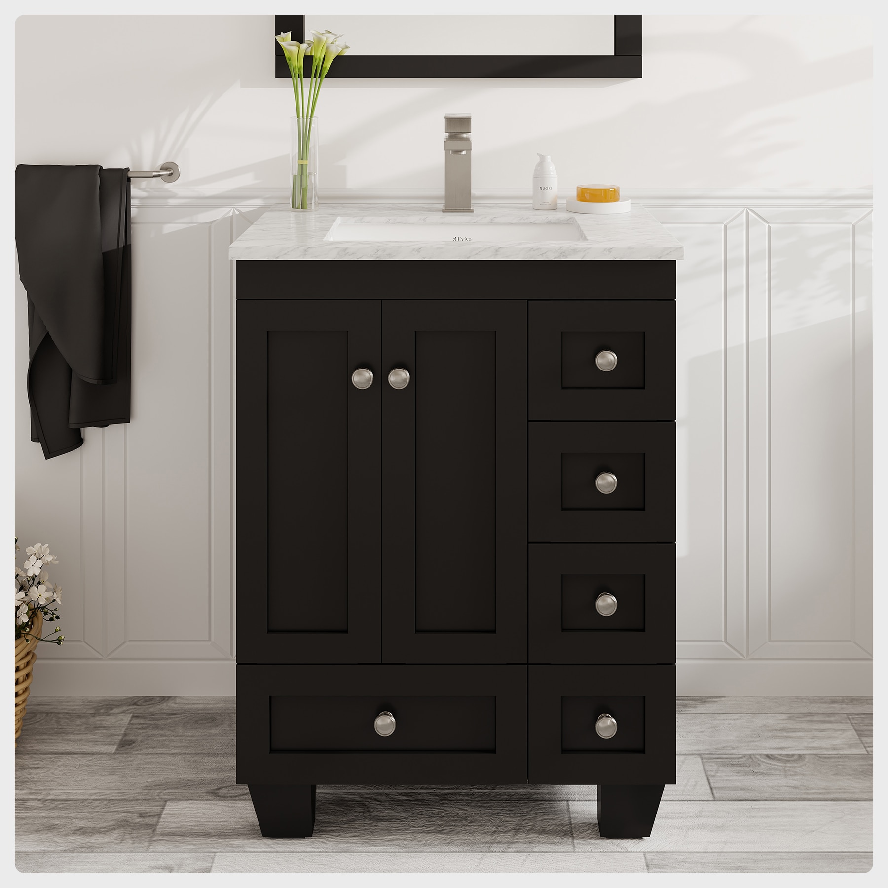 Eviva EVVN69-24ES Acclaim 24-in Espresso Undermount Single sink Bathroom Vanity with White Quartz Top