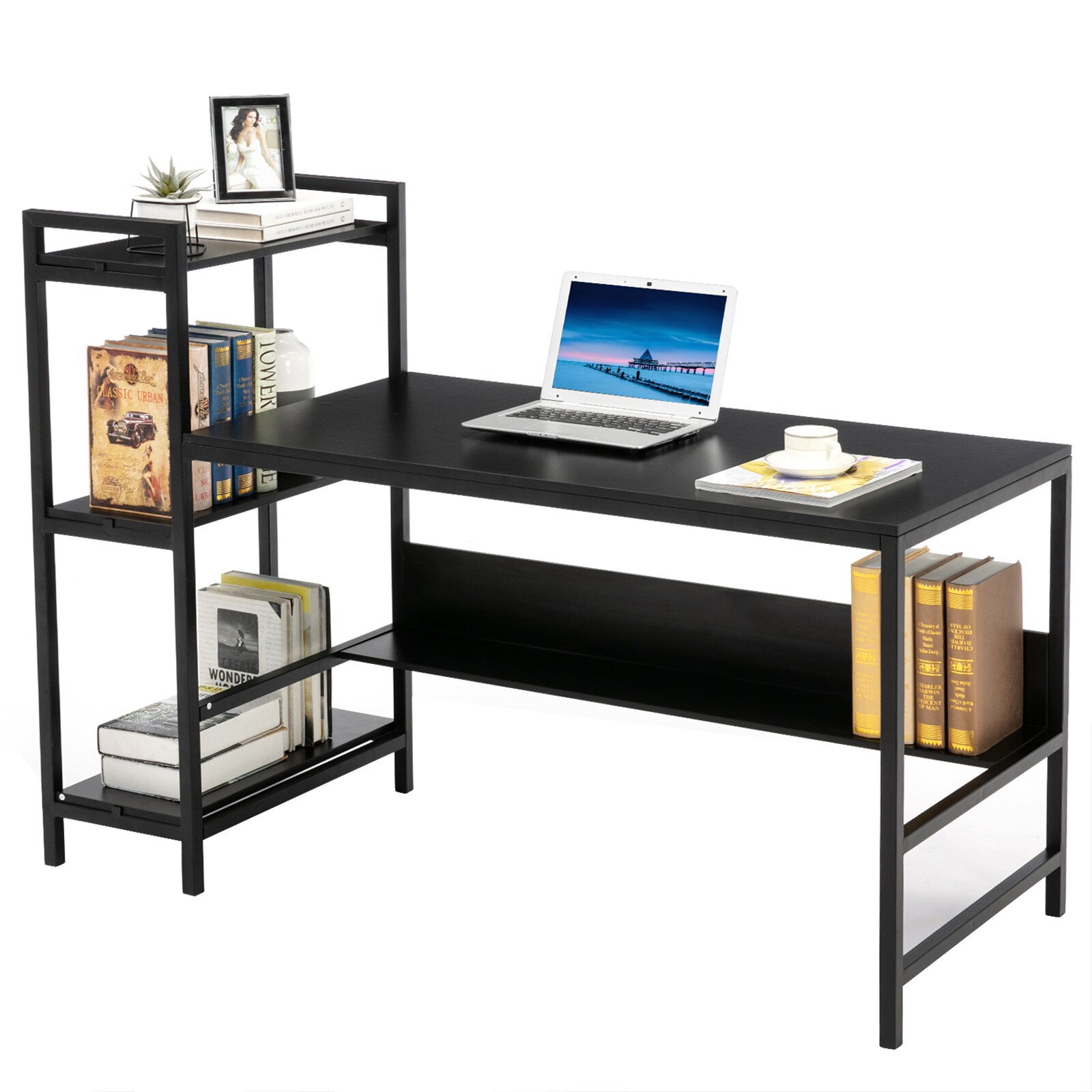 Clihome W50-ZO-2653 Desk with Bookshelf 23.6-Inches Black Modern/Contemporary Computer desk