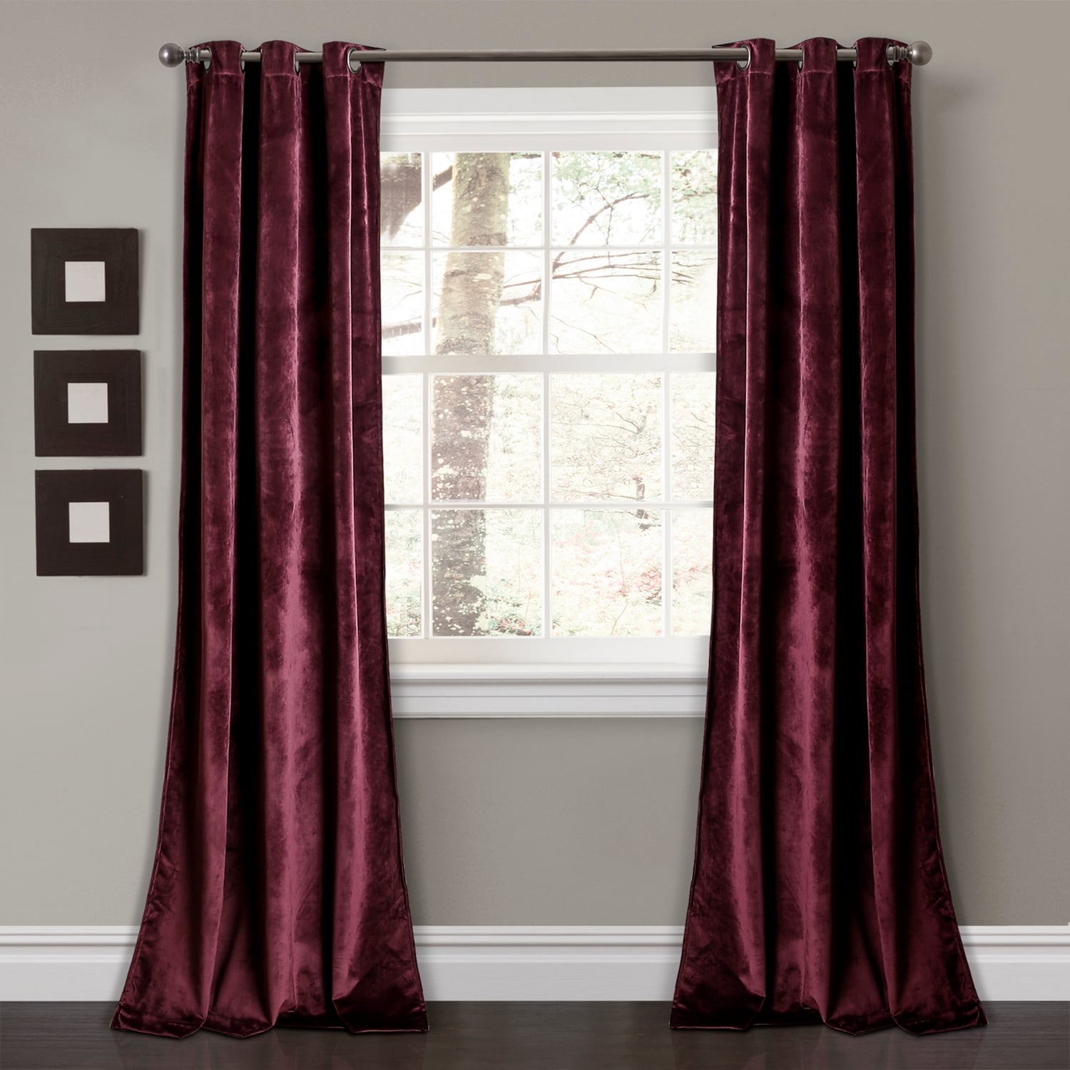 Plum Velvet Blackout Grommet Window Curtains, 95" Length
