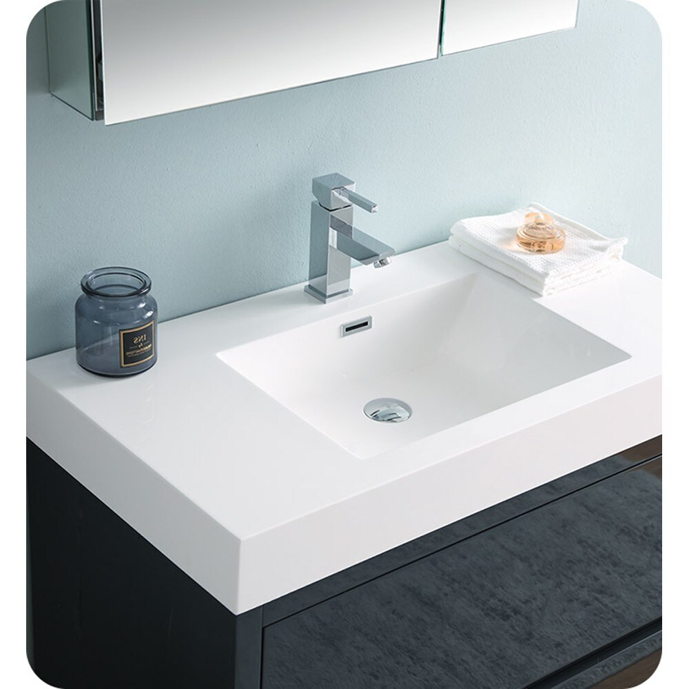 Sleek 36" Glossy Gray Freestanding Modern Vanity with Integrated Sink