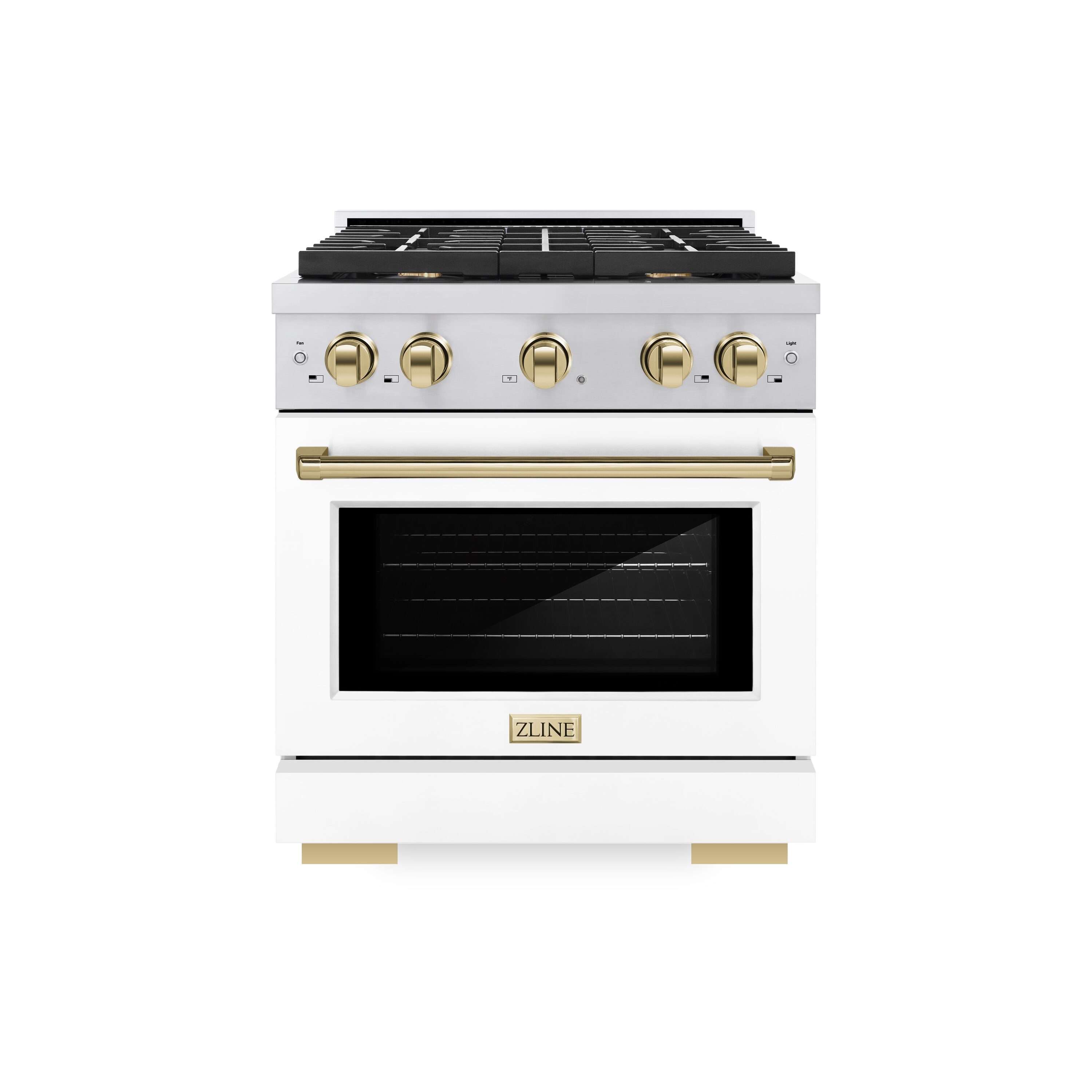 ZLINE KITCHEN & BATH SDRZ-WM-30-G Paramount 30-in Standard 4 burners Convection Oven Freestanding Dual Fuel Range ( Stainless Steel, White Matte Door, Polished Gold Accents )