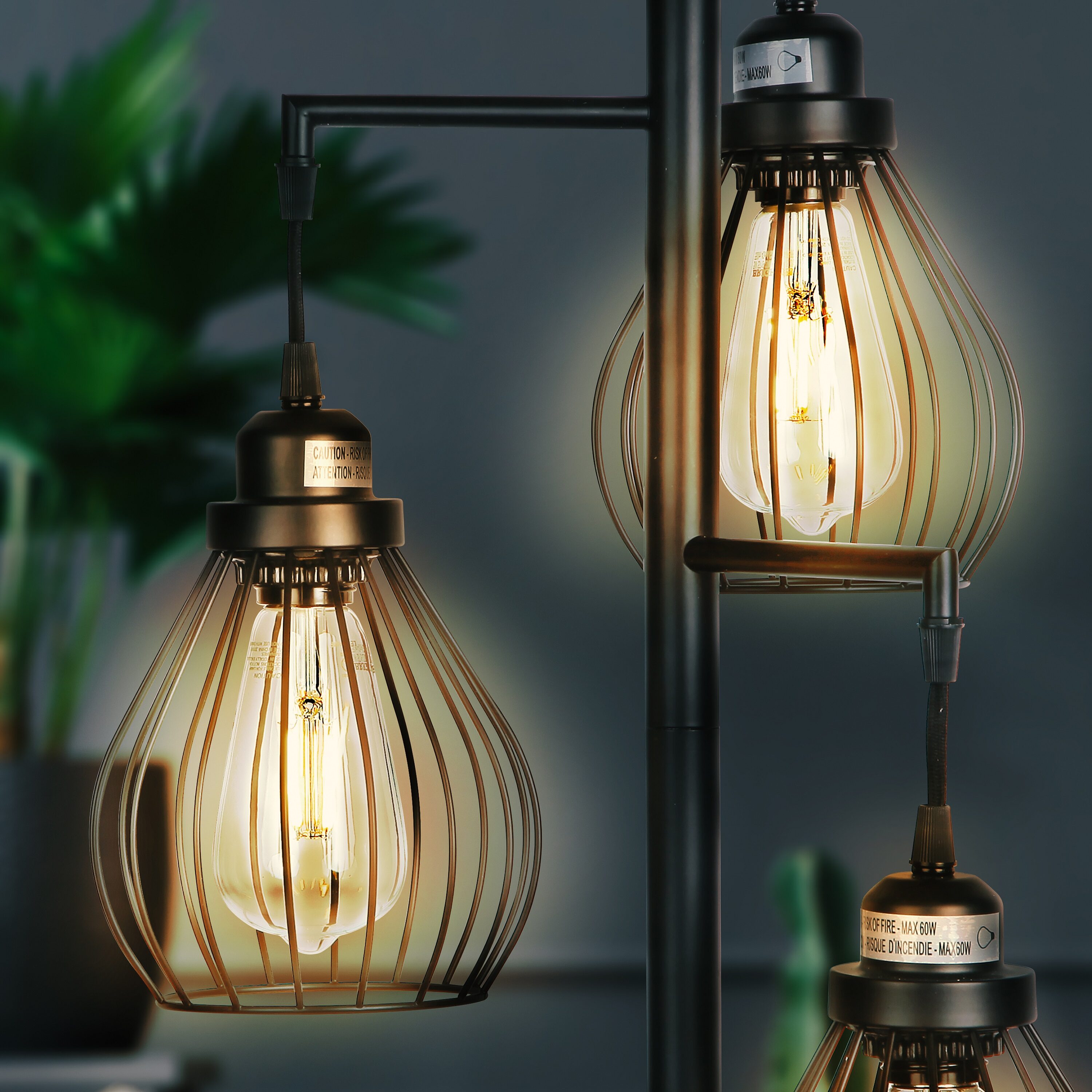 Edison Inspired Multi-Head 68" Black LED Floor Lamp