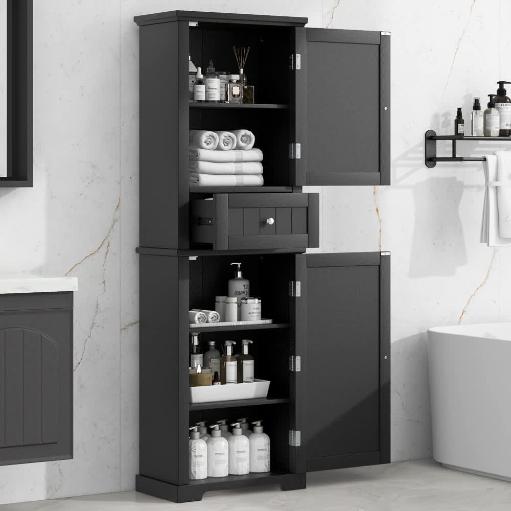 JUJABU Black 67.30in Tall Bathroom Storage Cabinet with Drawer and Adjustable Shelf for Bathroom