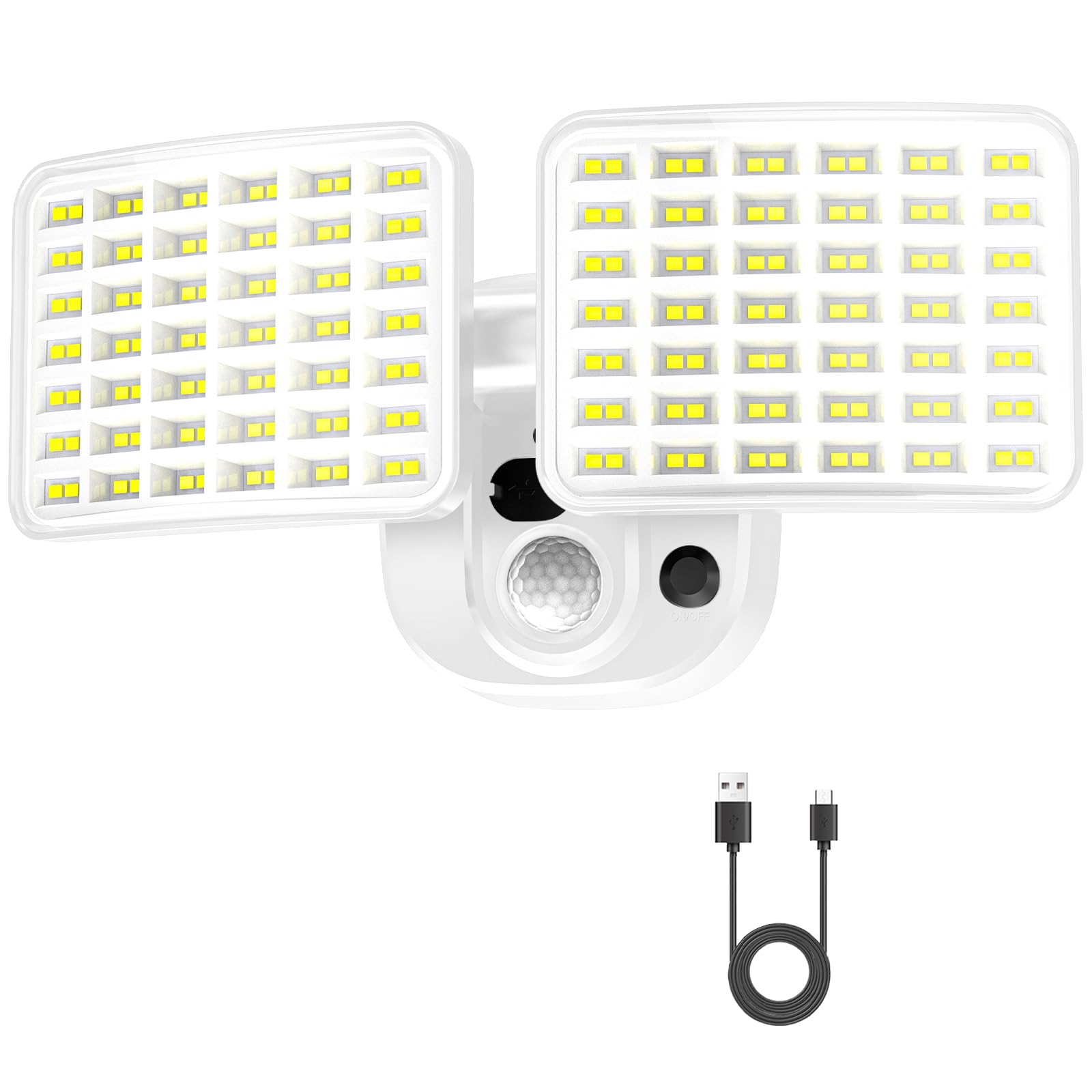 Justincity  Motion Sensor Security Light Dual Mode 2500LM or 4000LM USB Charging Wireless LED Flood Light for Outdoor Garage Yard Porch Shed White