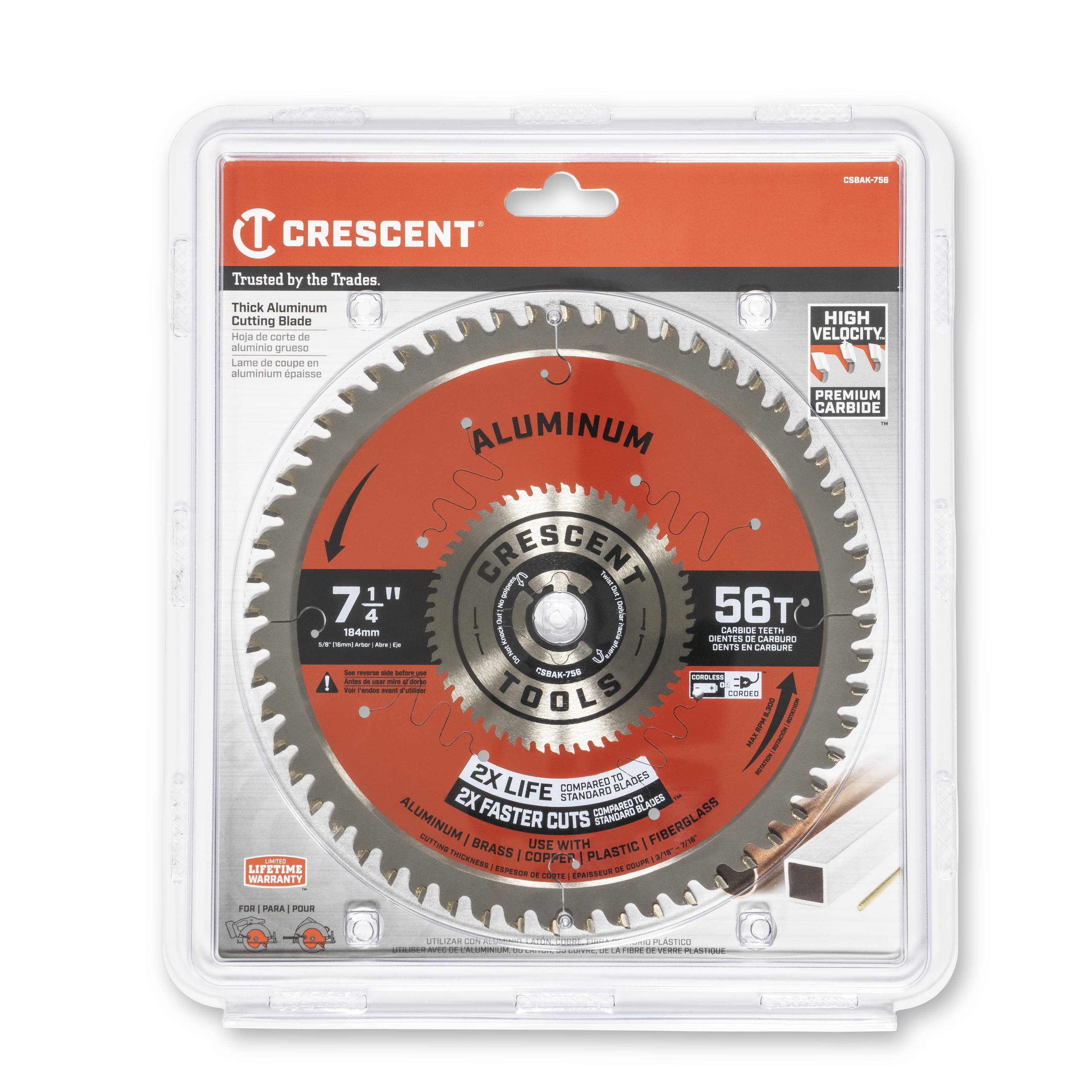 Crescent Thick Aluminum 7-1 4-in 56-tooth Carbide Circular Saw Blade 