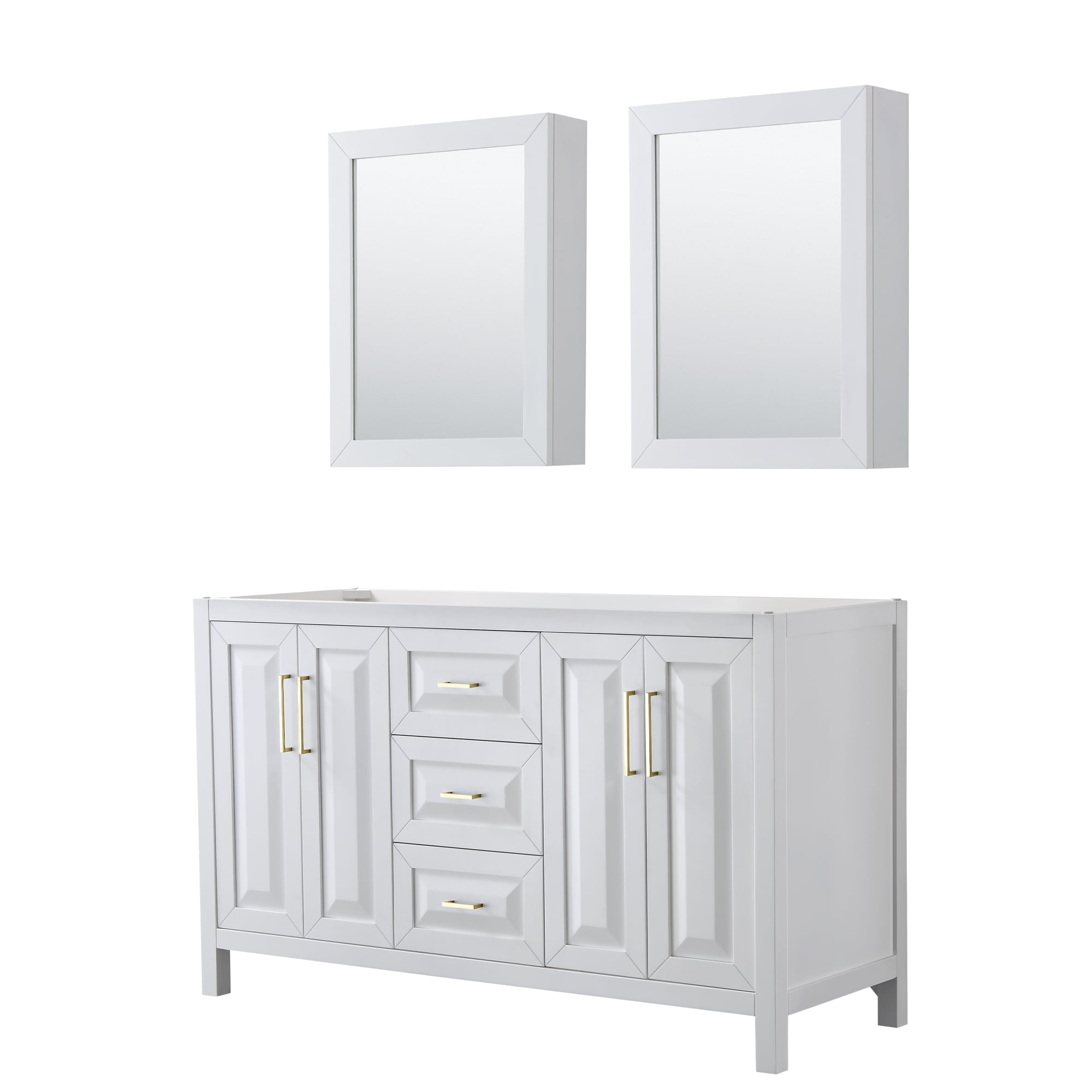 Wyndham Collection WCV252560DWGCXSXXMED Daria 60-in White with Brushed Gold Trim Bathroom Vanity Base Cabinet without Top