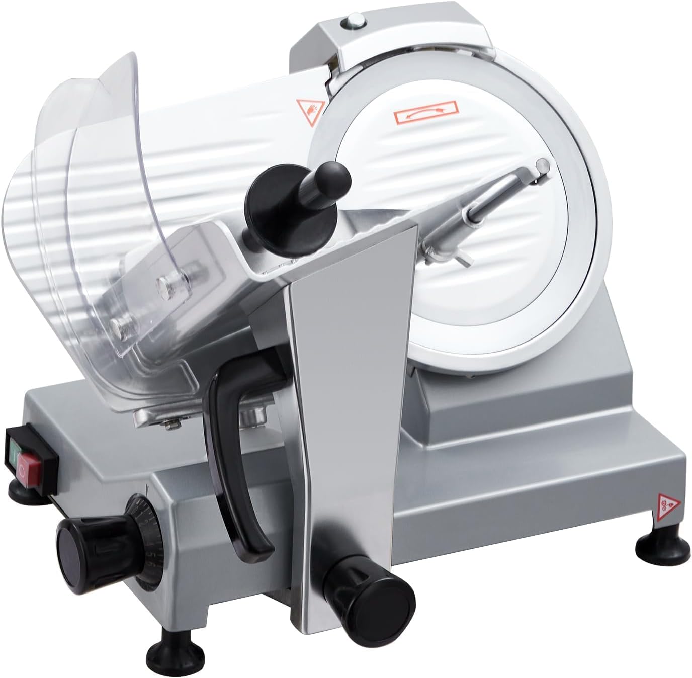 Qeetex QPJ-PHO-13VFGGNX 210W Commercial Meat Slicer 8 Inch Semi Automatic Electric Food Cutter Adjustable Thickness 0 To 0.47 Inch Chromium Plated Steel Blade Stainless Steel Body For Kitchens Restaurants Supermarkets