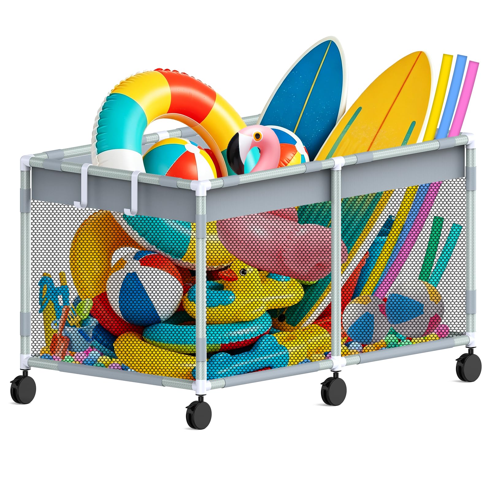 Justincity  285 Gallon Large Pool Float Storage Organizer for Outdoor Pool Toys Noodles Floats and Swimming Accessories with Rolling Mesh Holder