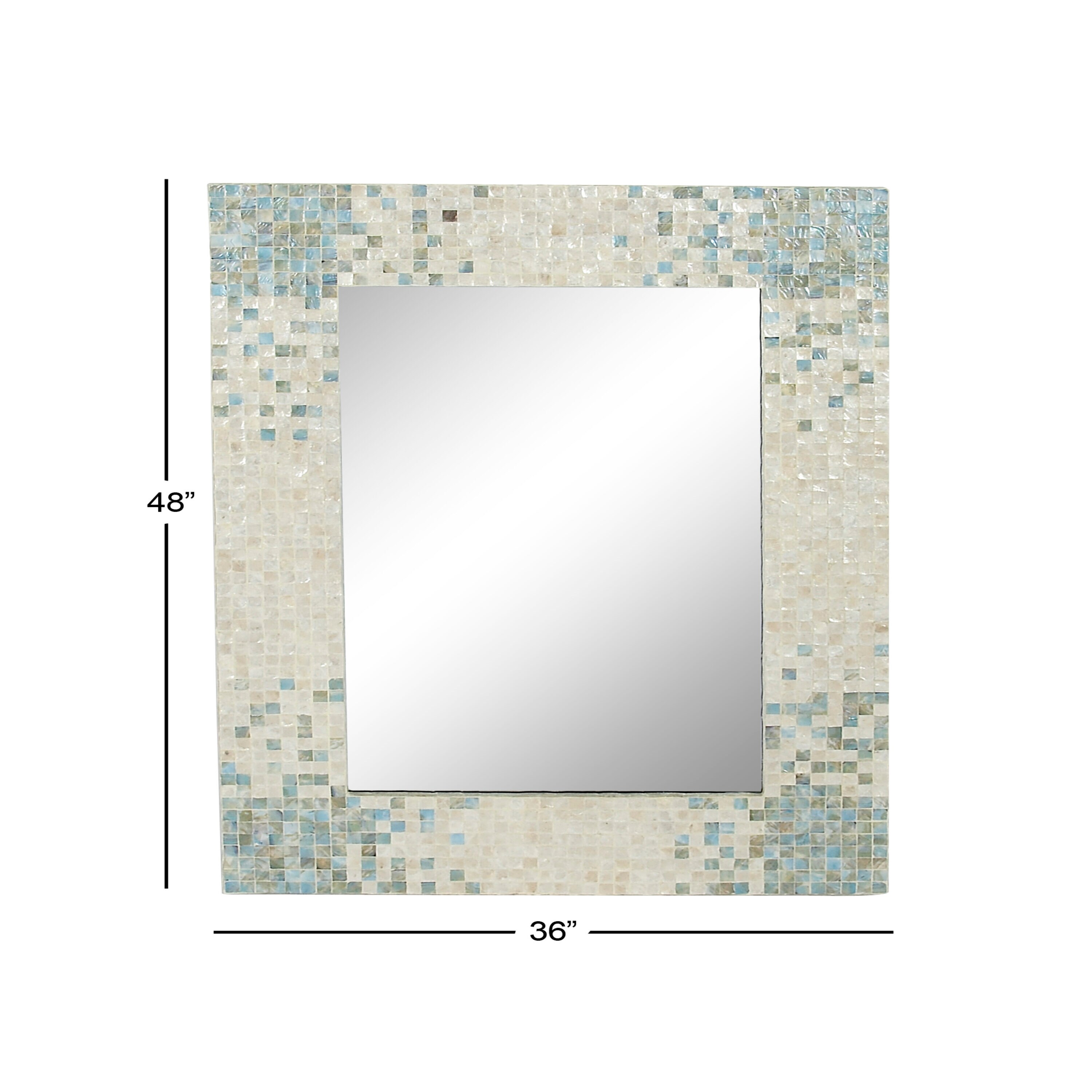 Coastal Cream Rectangular Wall Mirror with Blue Mosaic Corners