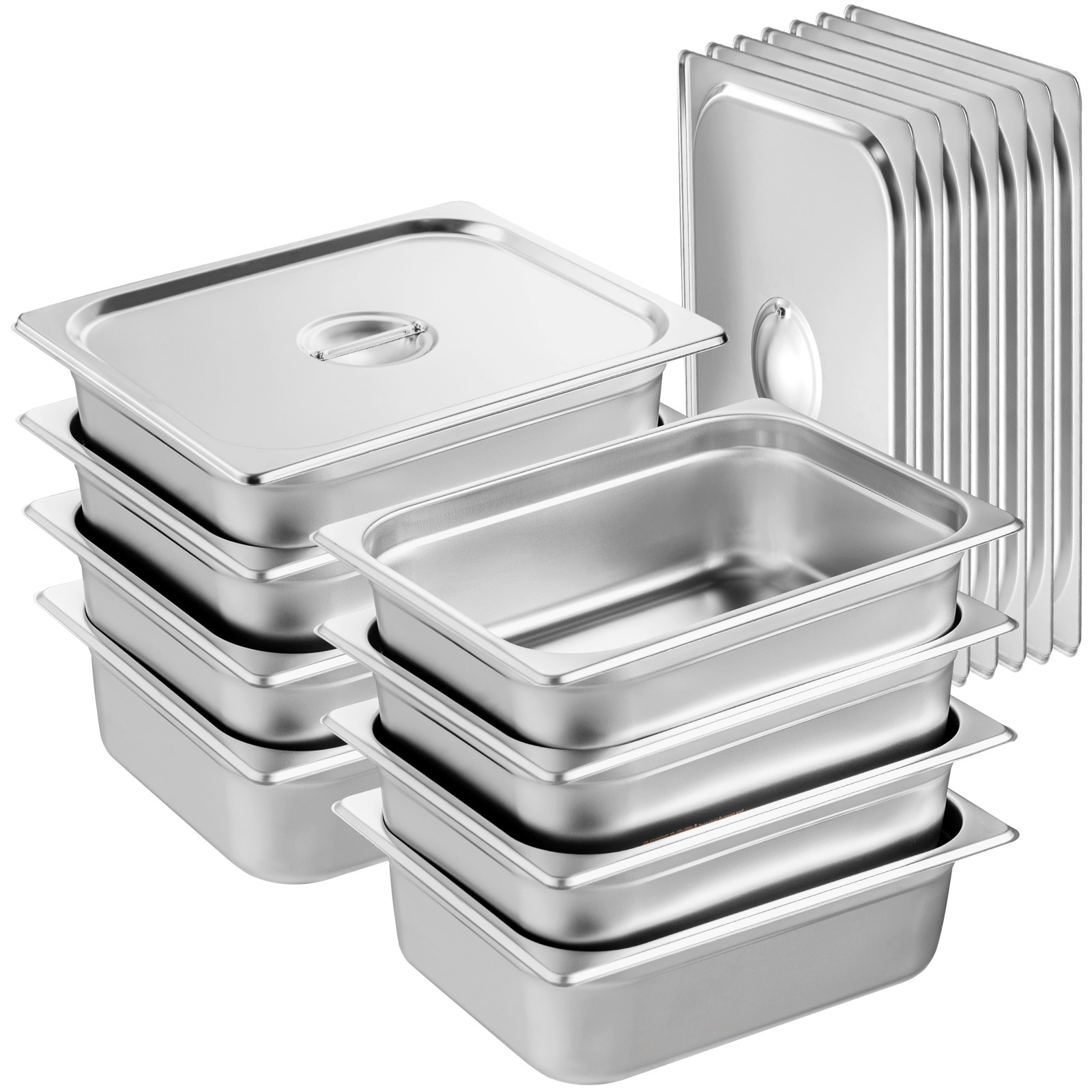 GIVIMO Hotel Pans 8-Pack 1/2 Size Anti-Jam Steam Pan with Lid 0.8-mm Thick Stainless Steel Steam Table Pan 4-in Deep Commercial Food Pan for Catering