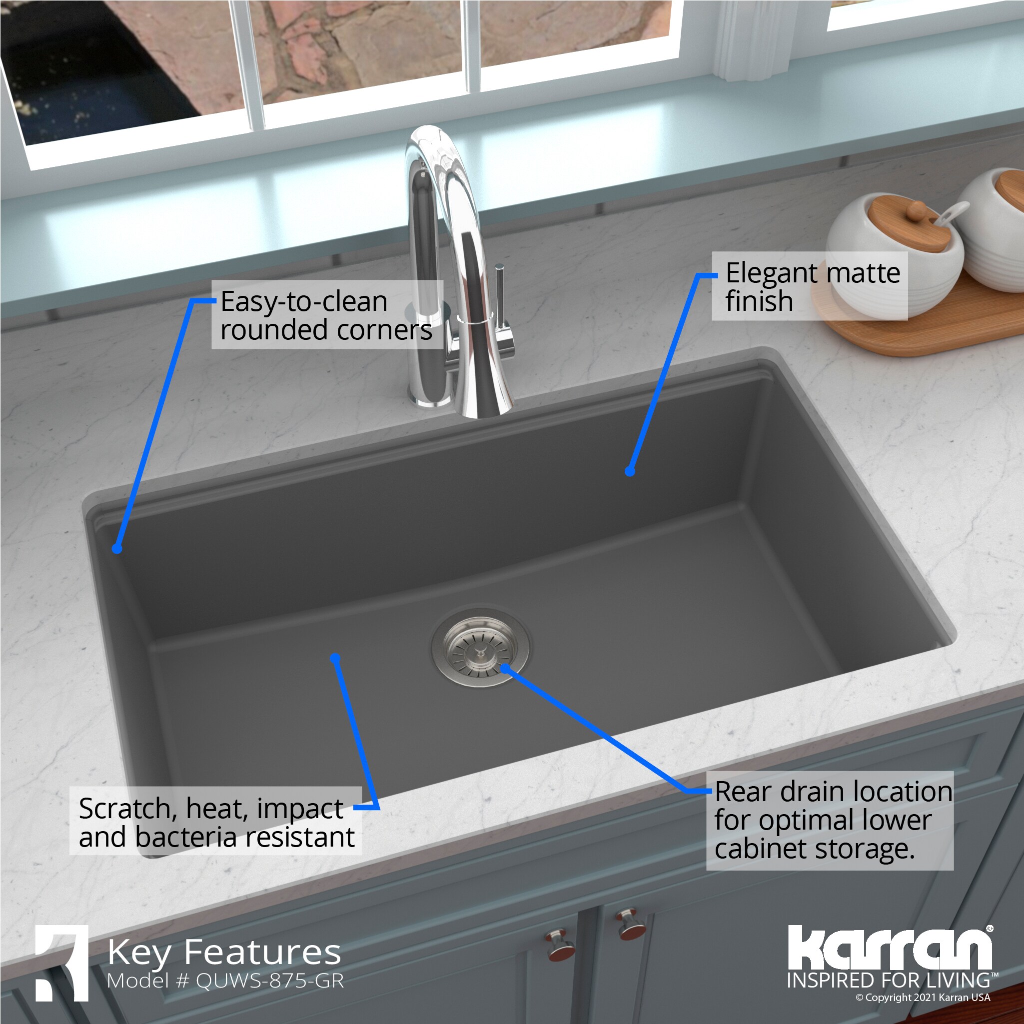 Gray Quartz Single Bowl Undermount Workstation Kitchen Sink