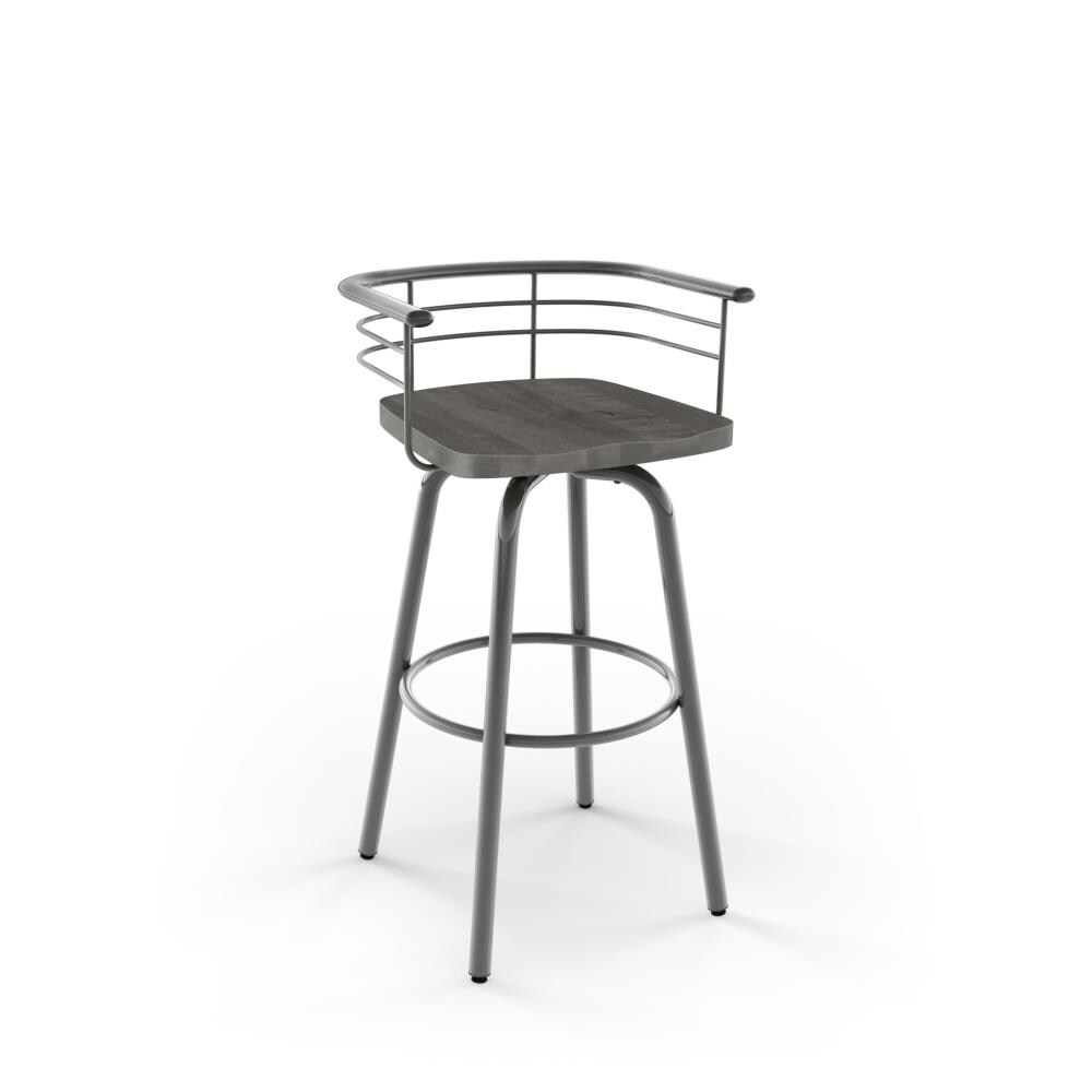 Amisco 41293-26WE/1B2489 Brisk Grey Distressed Wood / Metallic Grey Metal 25-in H Counter height Swivel Metal Bar Stool with Arms & Back