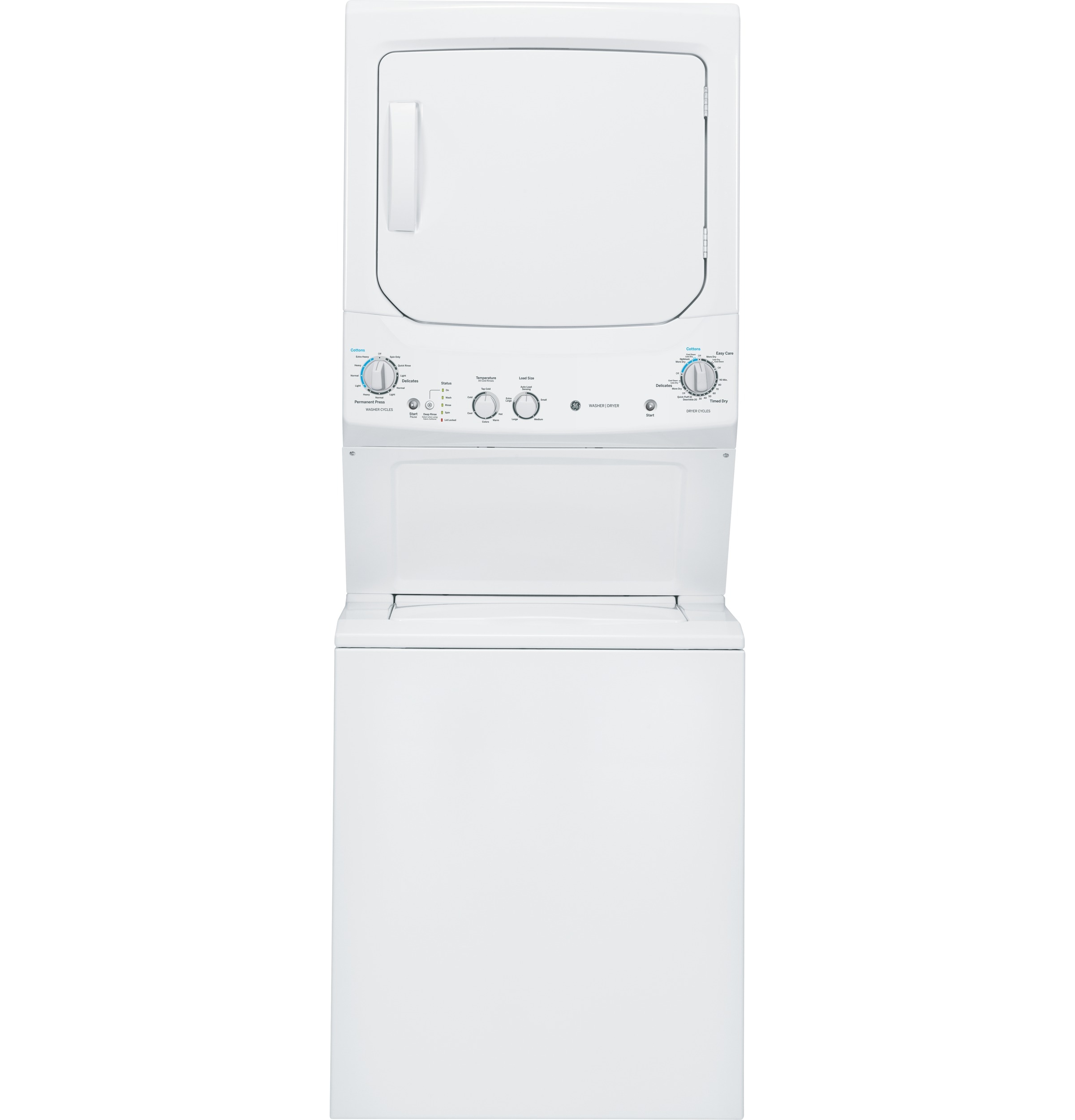 GE GUD27ESSMWW Stacked Laundry Center with 3.8-cu ft Top load Washer and Electric 5.9-cu ft Dryer