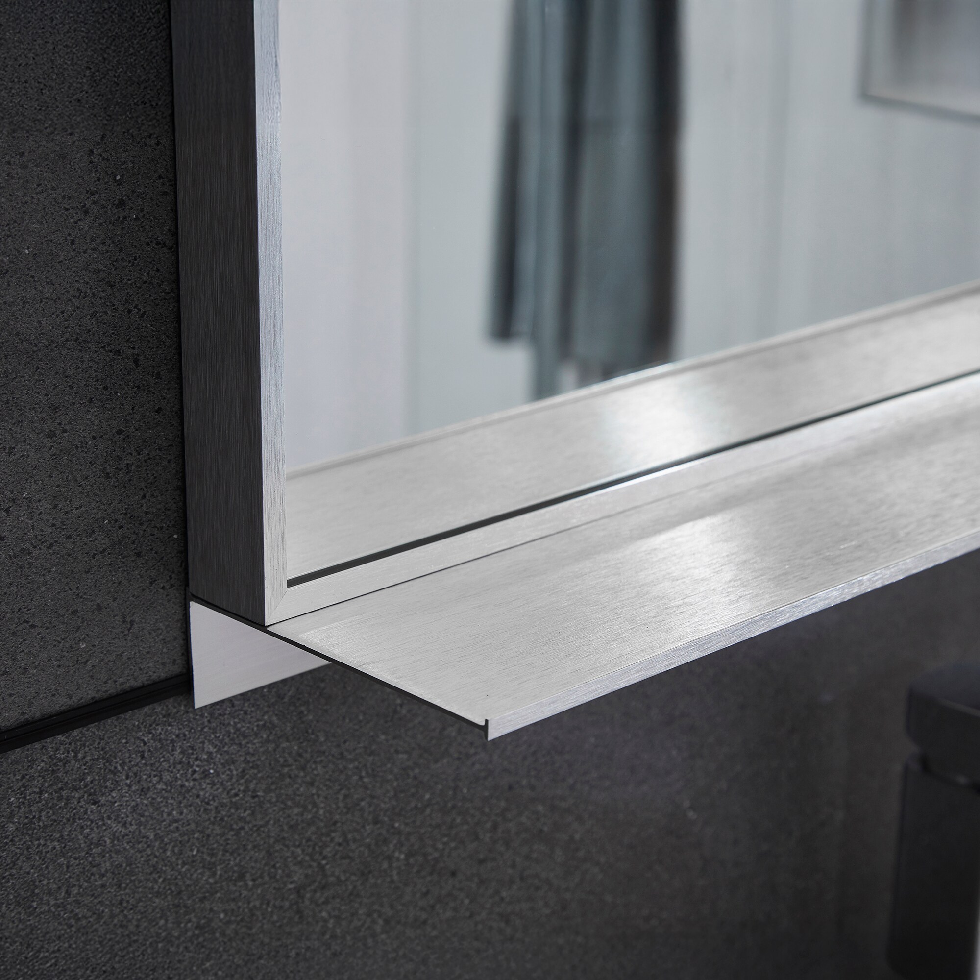Lexi 24" x 32" Silver Aluminum Rectangular Mirror with Shelf
