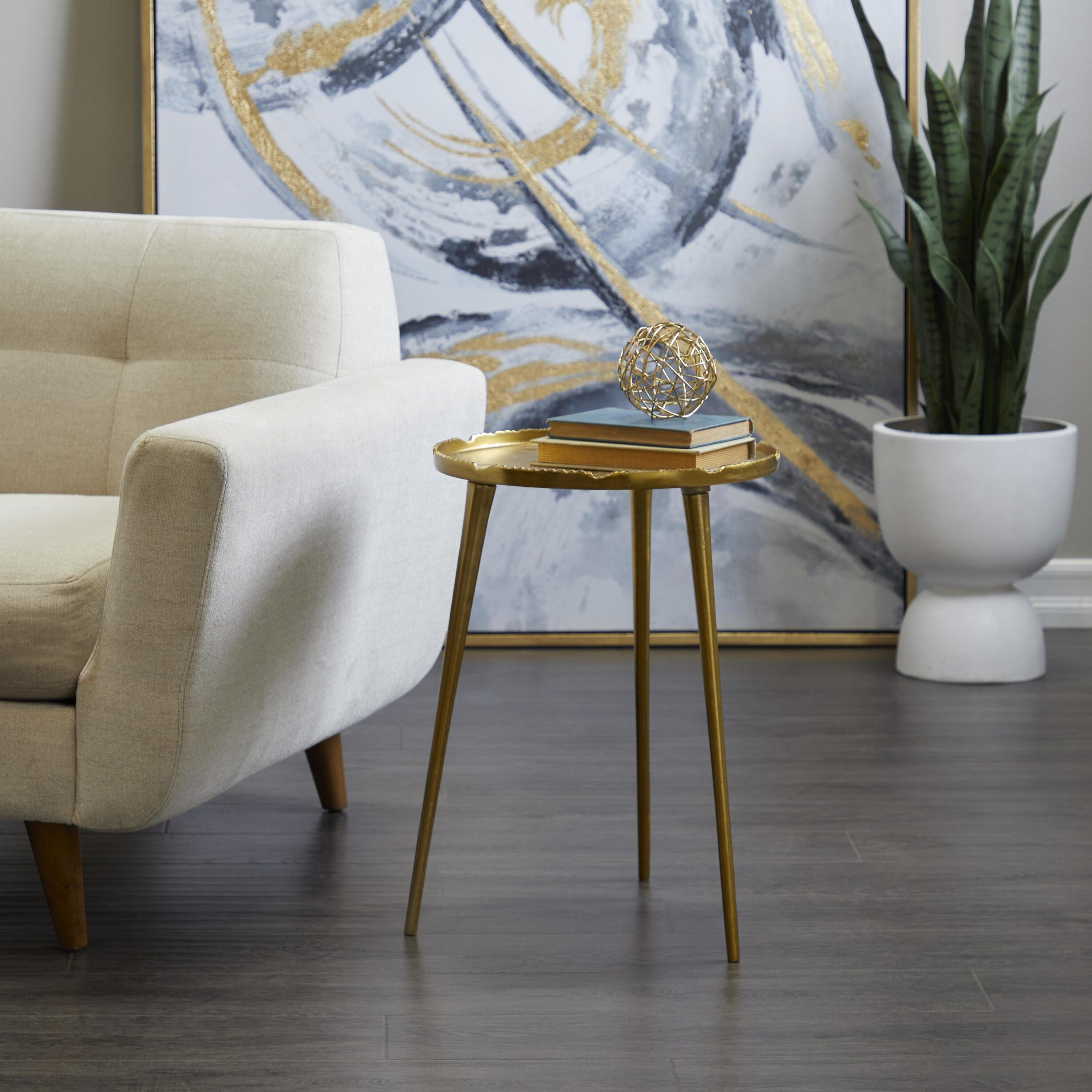 Grayson Lane 820805 15-Inches W x 21-Inches H Gold with Tray Top Metal Round Modern End Table