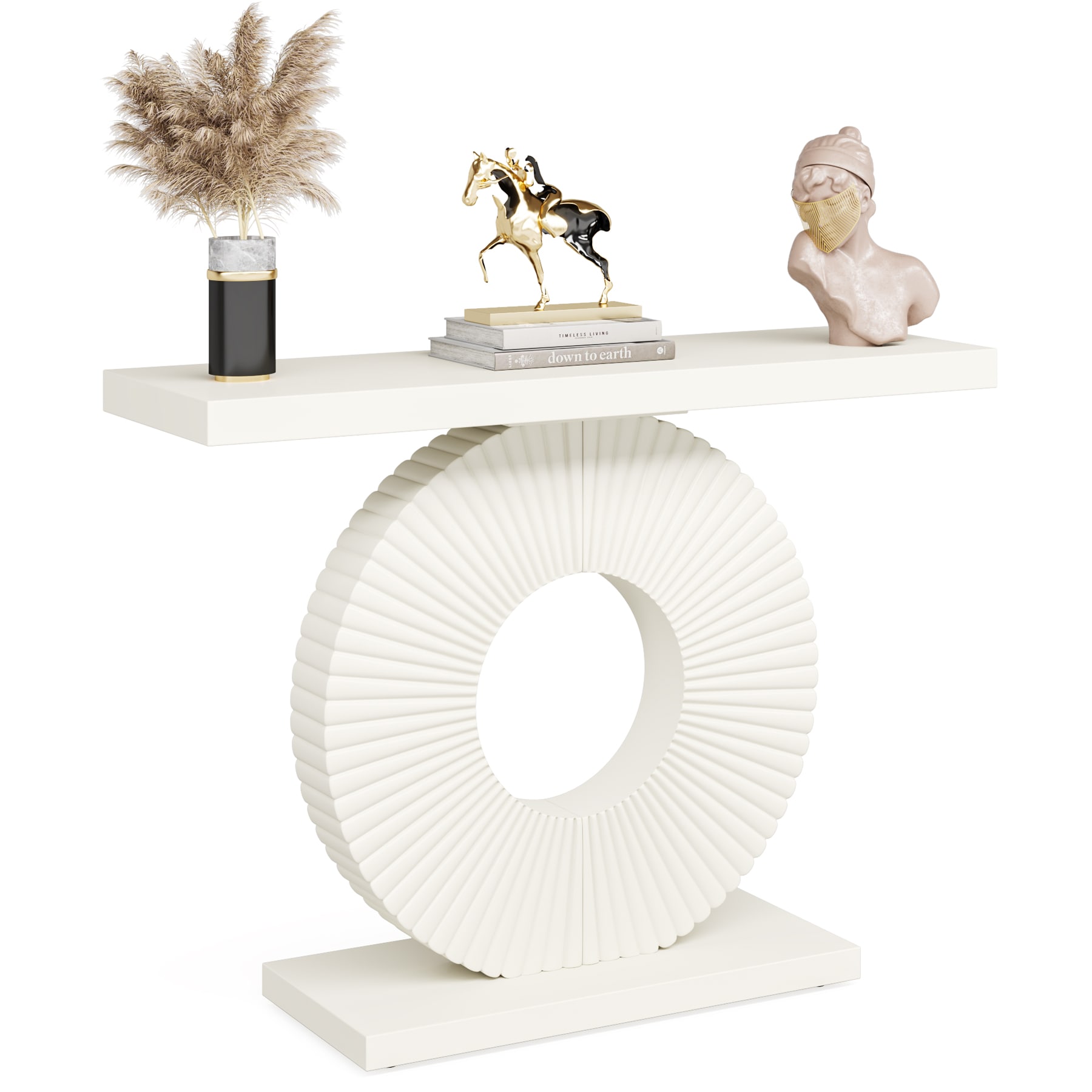 Tribesigns 39 inch W Modern White Console Table with Geometric Base for ...