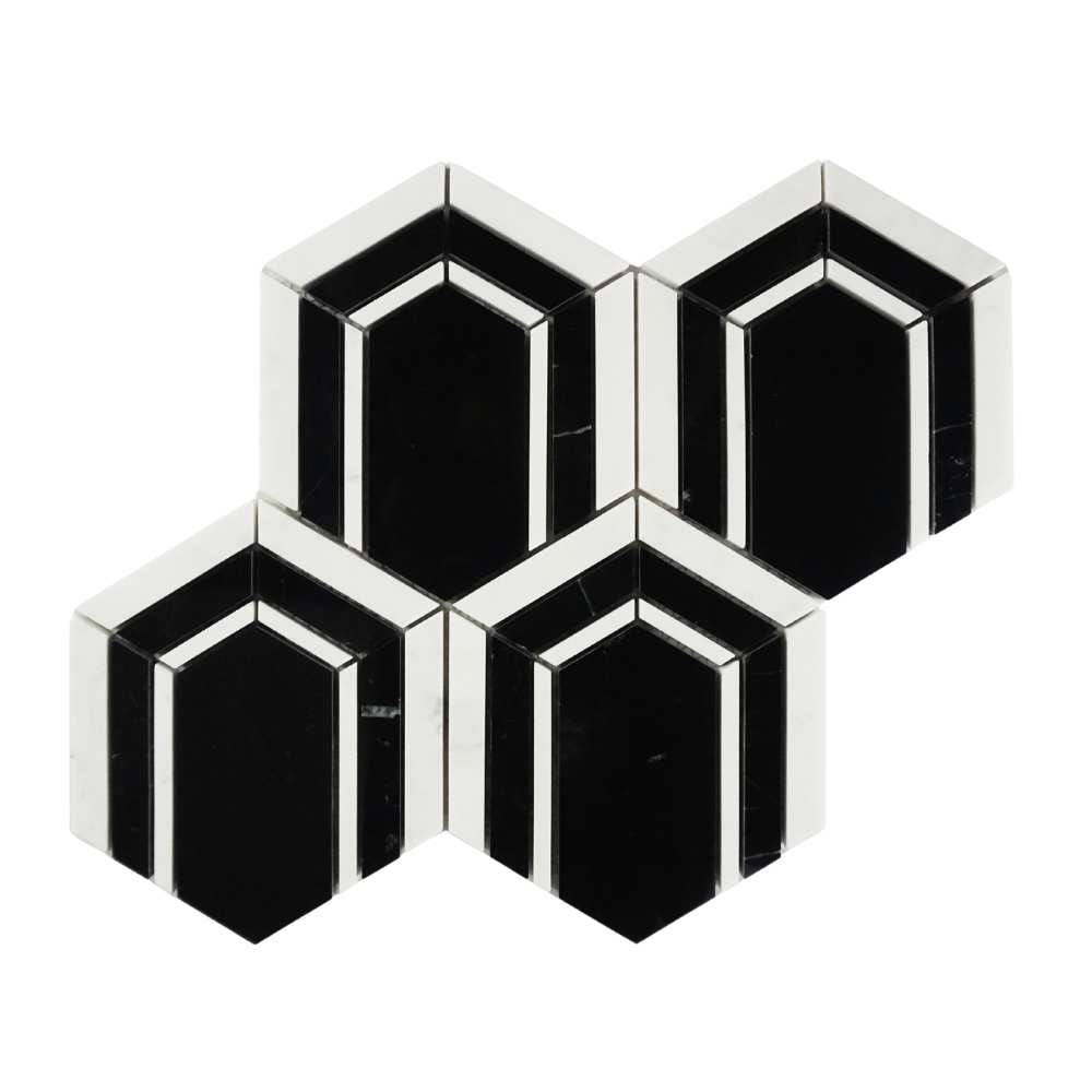 The Tile Life MELEMHEXANE Argos Peak Nero 12-in x 14-in Polished Natural Marble Hexagon Mosaic Floor and Wall Tile ( 0.84-sq ft Piece )