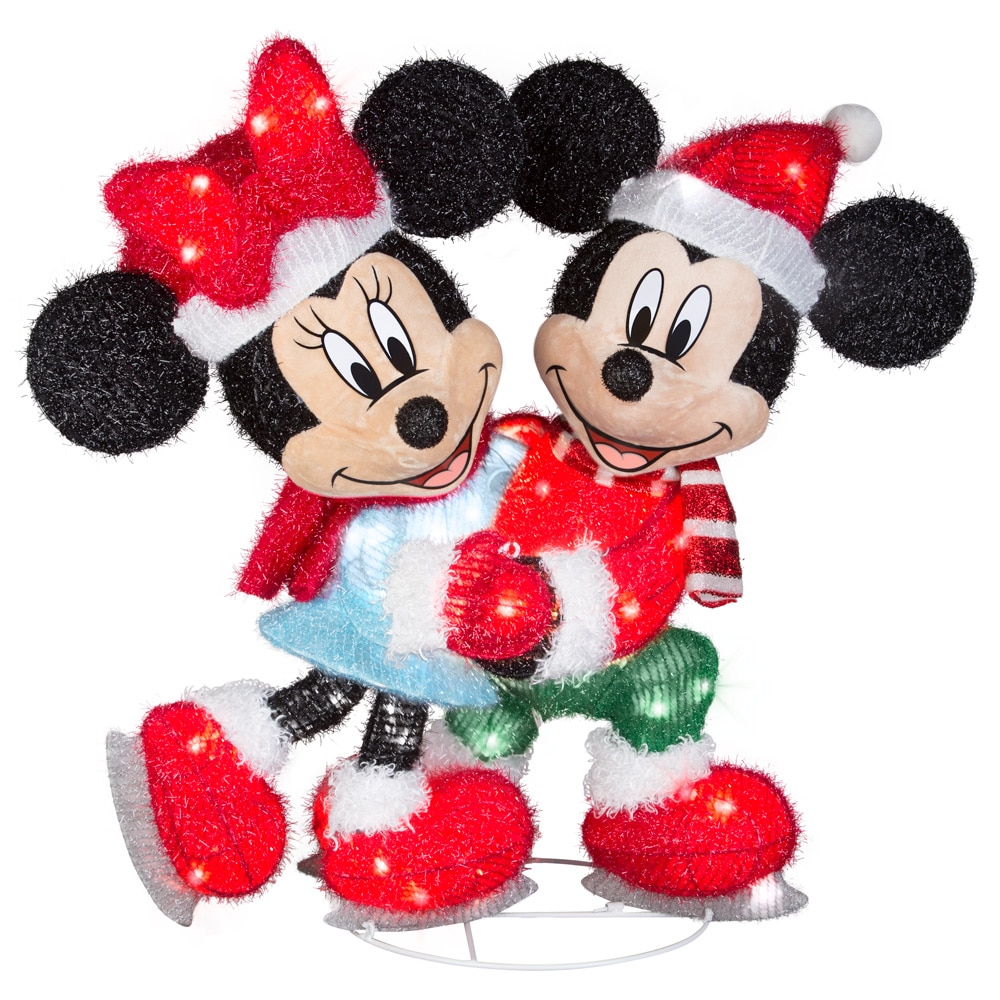 30" Christmas Mickey on chimney & Minnie Lighted Tinsel 2 piece Yard Decor 3-D 