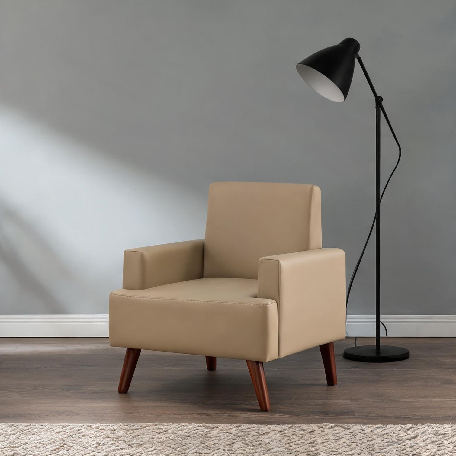 Naturefalls Beige Velvet Accent Chair with Tufted Back and Wood Legs ...