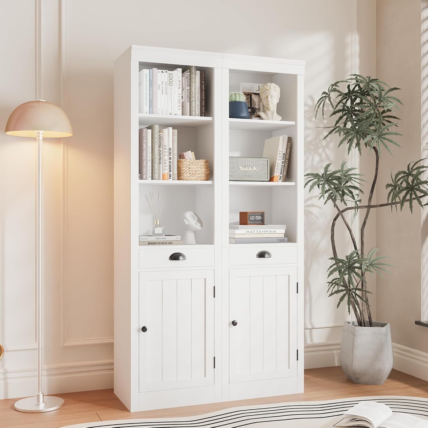 Qeetex - 71inch Tall Bookcase with Cabinet 3Shelf Bookshelf Large Storage Cabinet Modern Sideboar...