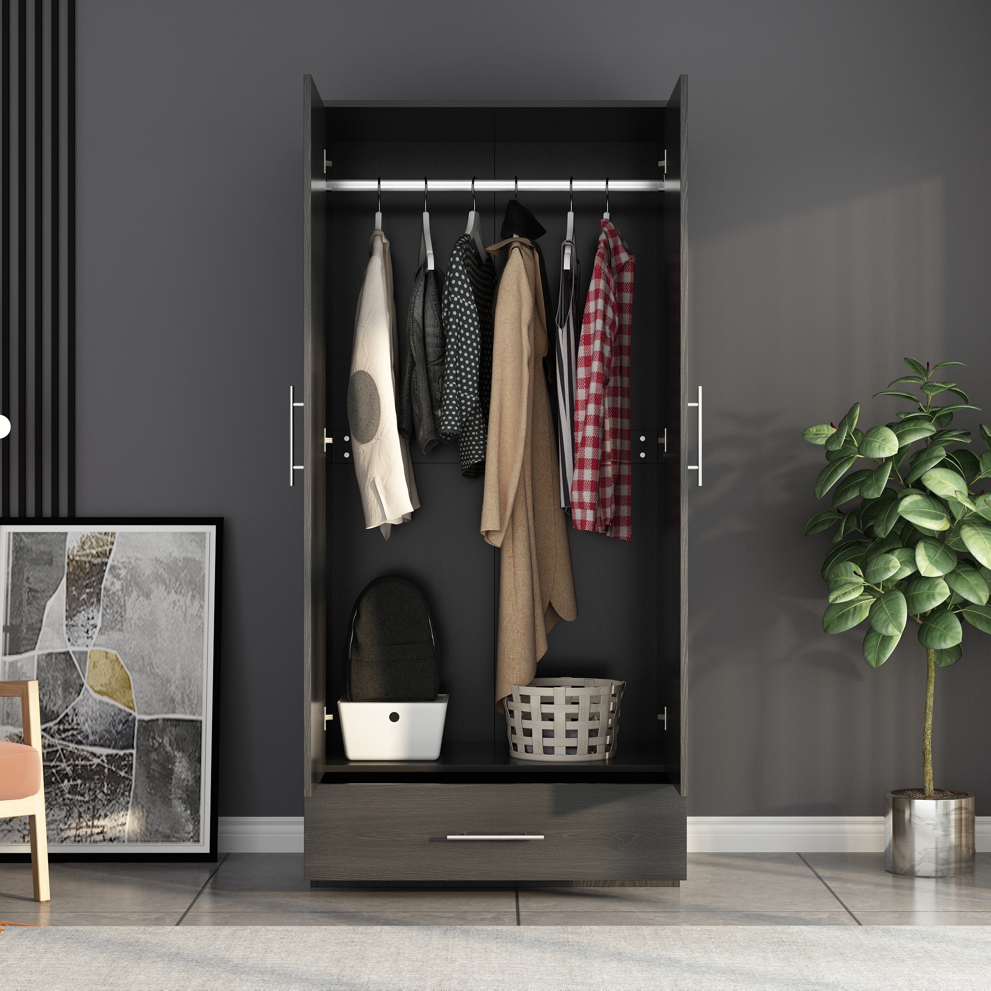 FUFU&GAGA WZ0167-03 Modern Wardrobe Black Armoire