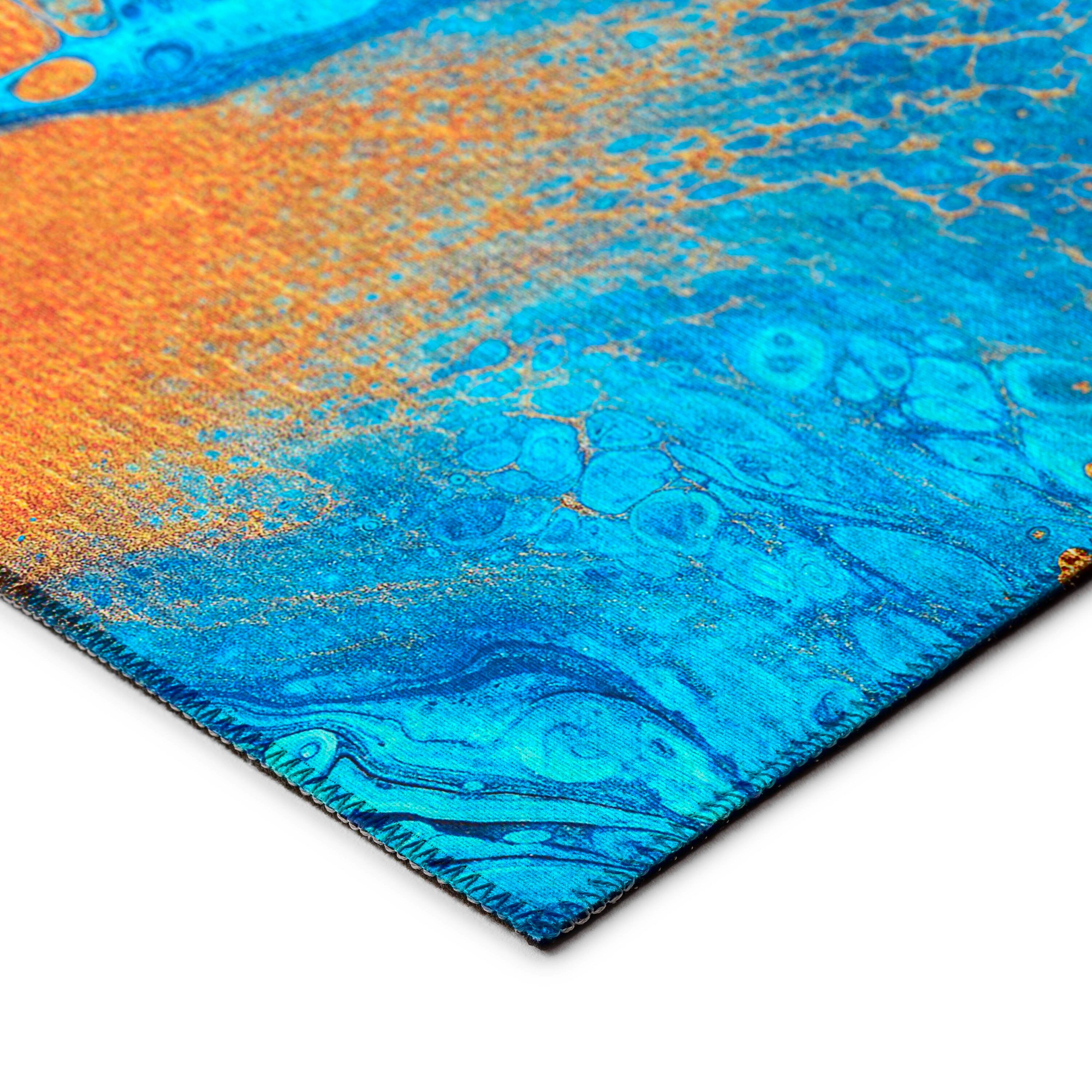 Karina Blue and Orange Abstract 8' Round Chenille Area Rug