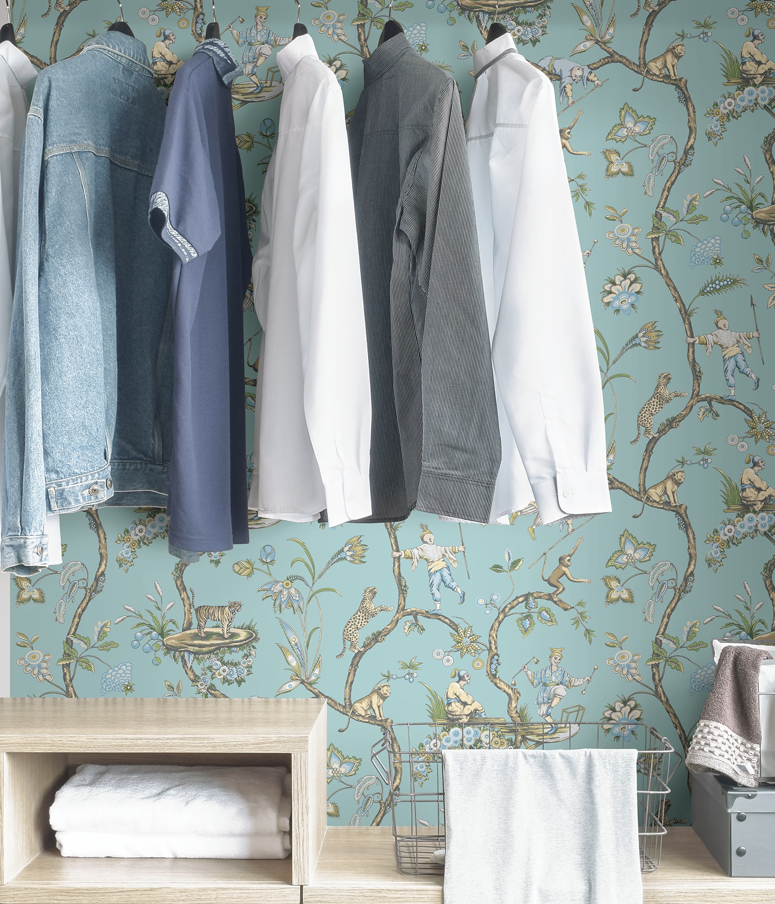 Robin Egg Blue Chinoiserie Self-Adhesive Wallpaper Roll