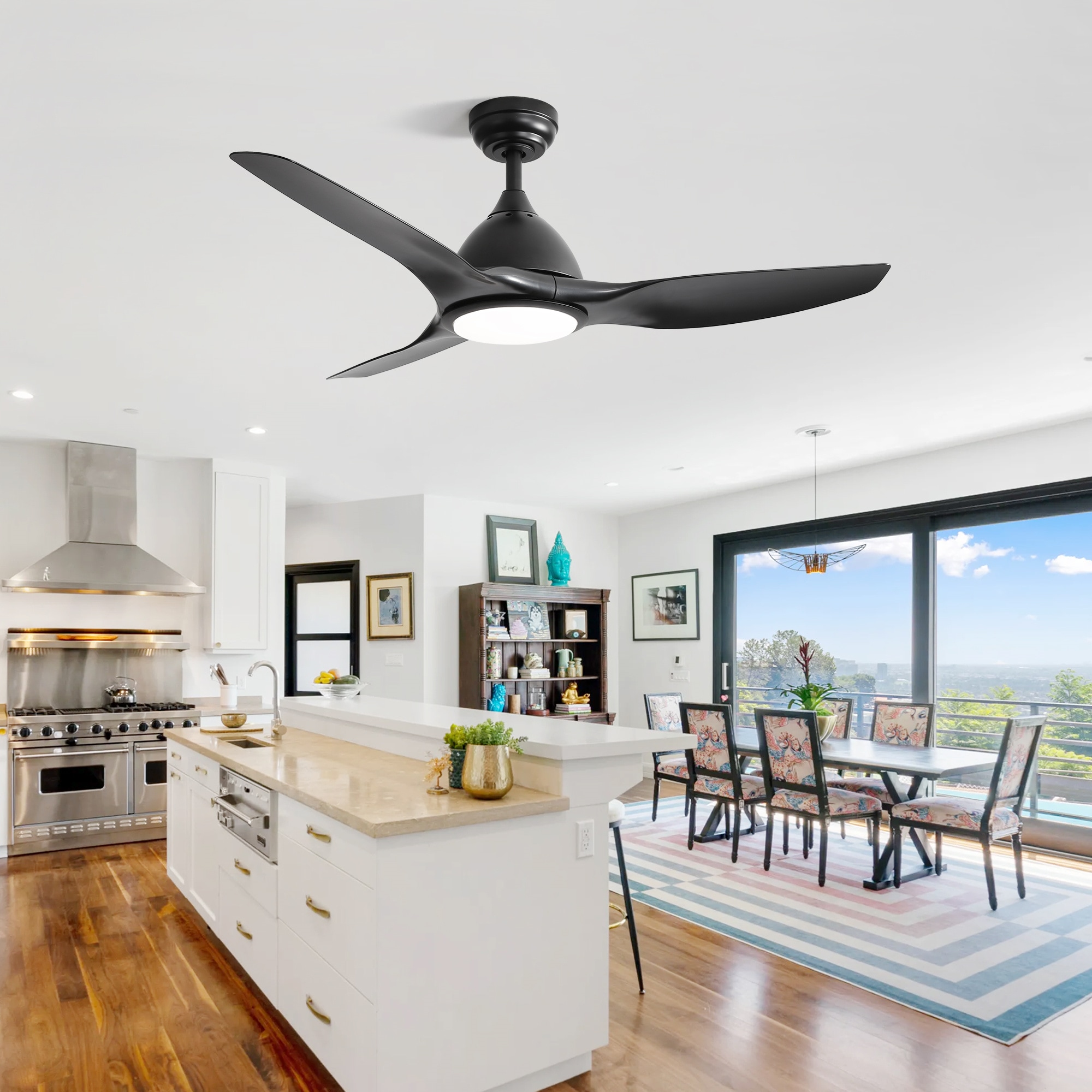 BABOOM BOM-2P19591-OR 52-in Color-Changing Integrated LED Black with Black Blades Ceiling Fan With Light - Remote Included ( 3 -Blade )