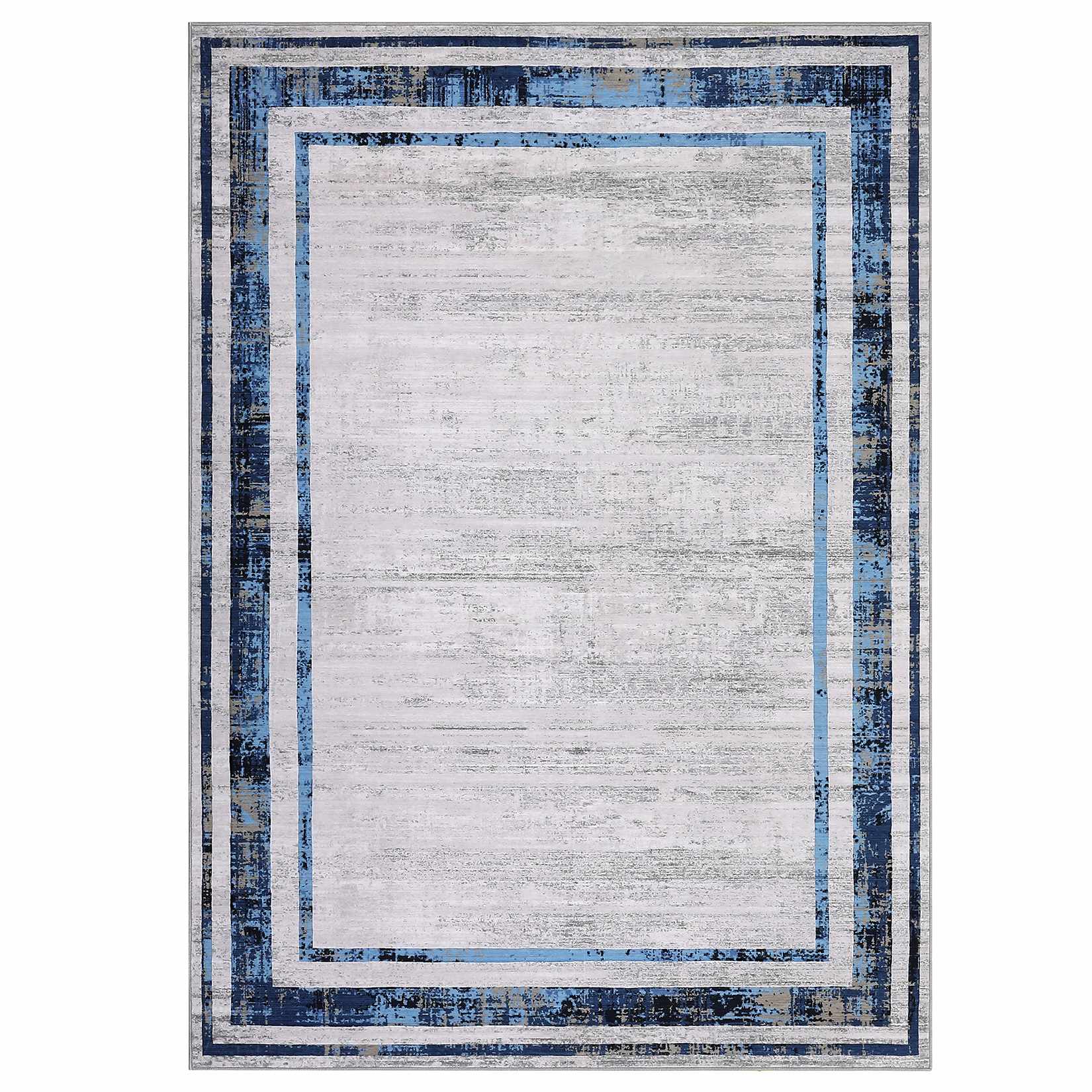 Qeetex LSN-PHK-33ECUL5G 8 x 10 ft Pearl Velvet Dark Blue Rectangular Hallway Bathroom Entryway Kitchen Office Foldable Geometric Modern Washable Area Rug