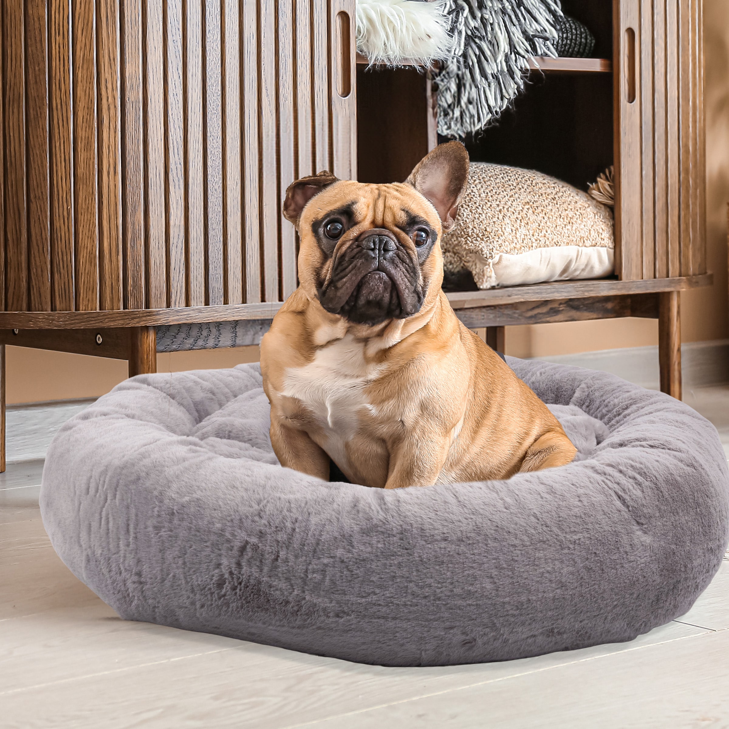 PETMAKER Round Gray Polyester Bolster Dog Cat Bed Medium PET6332 at Lowes