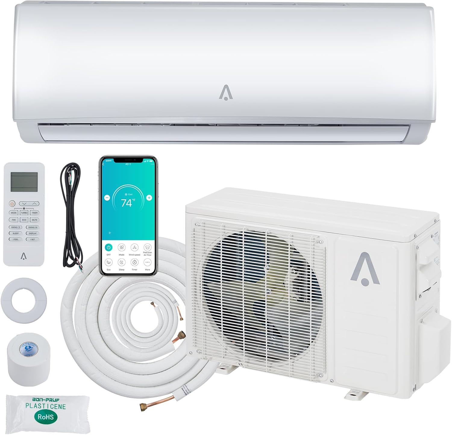 Qeetex 24000 Btus Wifi Split-System Air Conditioners Heat Pump R454B 21 SEER2 230 Inverter Ductless Split AC Unit 1500 Sq. Ft