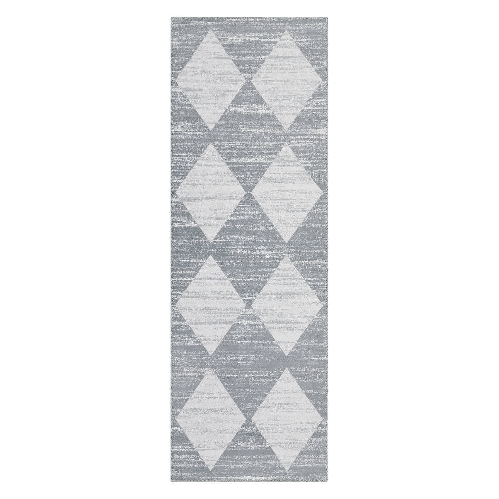 Qeetex LSN-PHO-134PC0HF 2 x 6 ft Polyester Gray Rectangular Hallway Bathroom Entryway Kitchen Office Foldable Grid Modern Washable Area Rug
