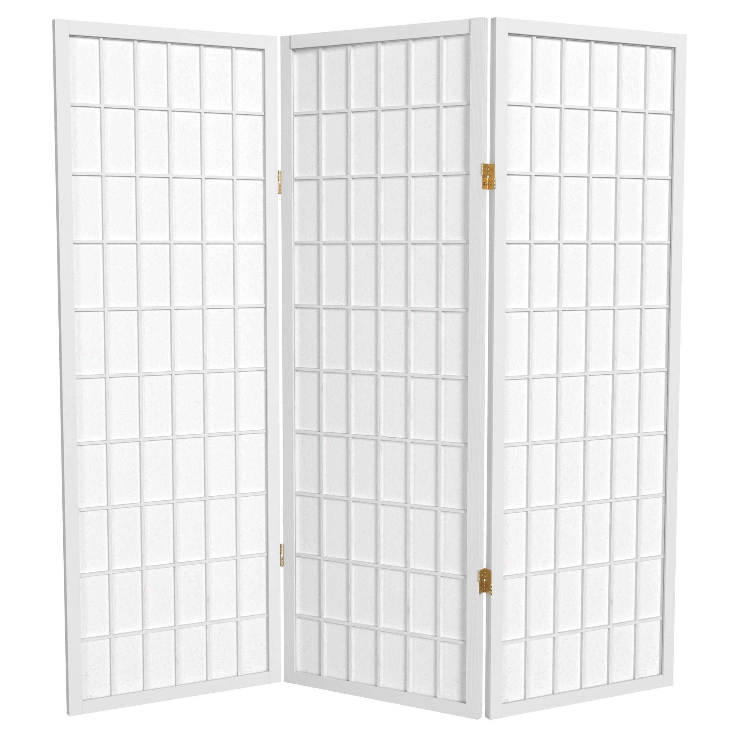 Oriental Furniture WP48-WHT-3P Window Pane 3 -Panel White Wood Folding Shoji Style Room Divider