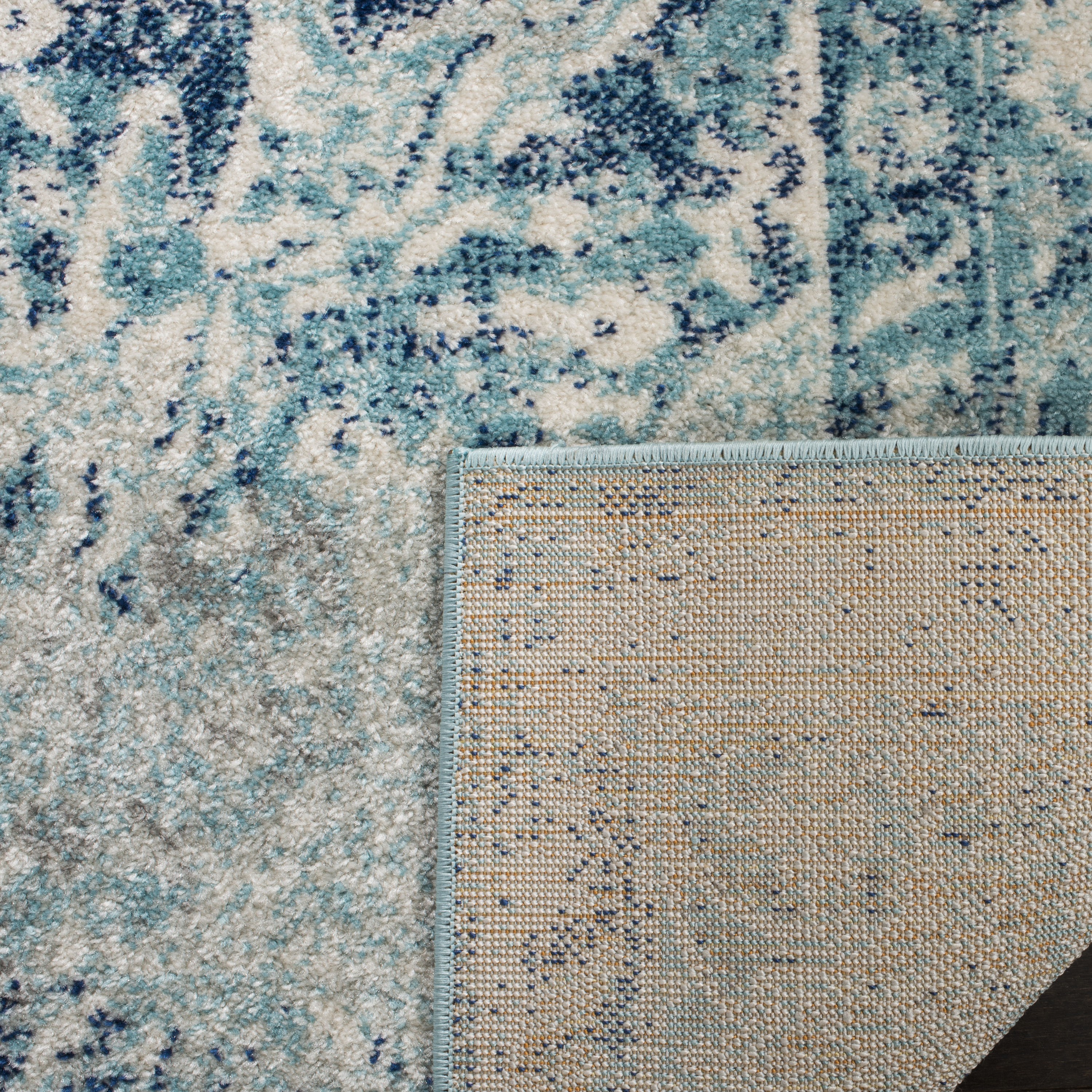 Chic Metro-Mod Ivory & Blue Reversible Synthetic Area Rug - 3' x 5'