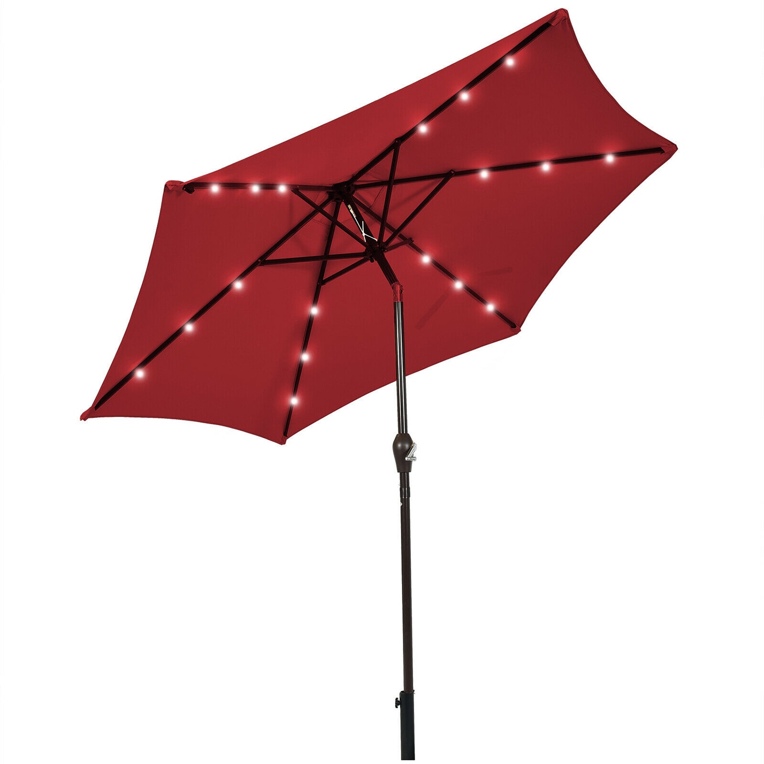 Forclover HYFC-UM705WM 9-ft Steel Red Crank Market Patio Umbrella with Lights
