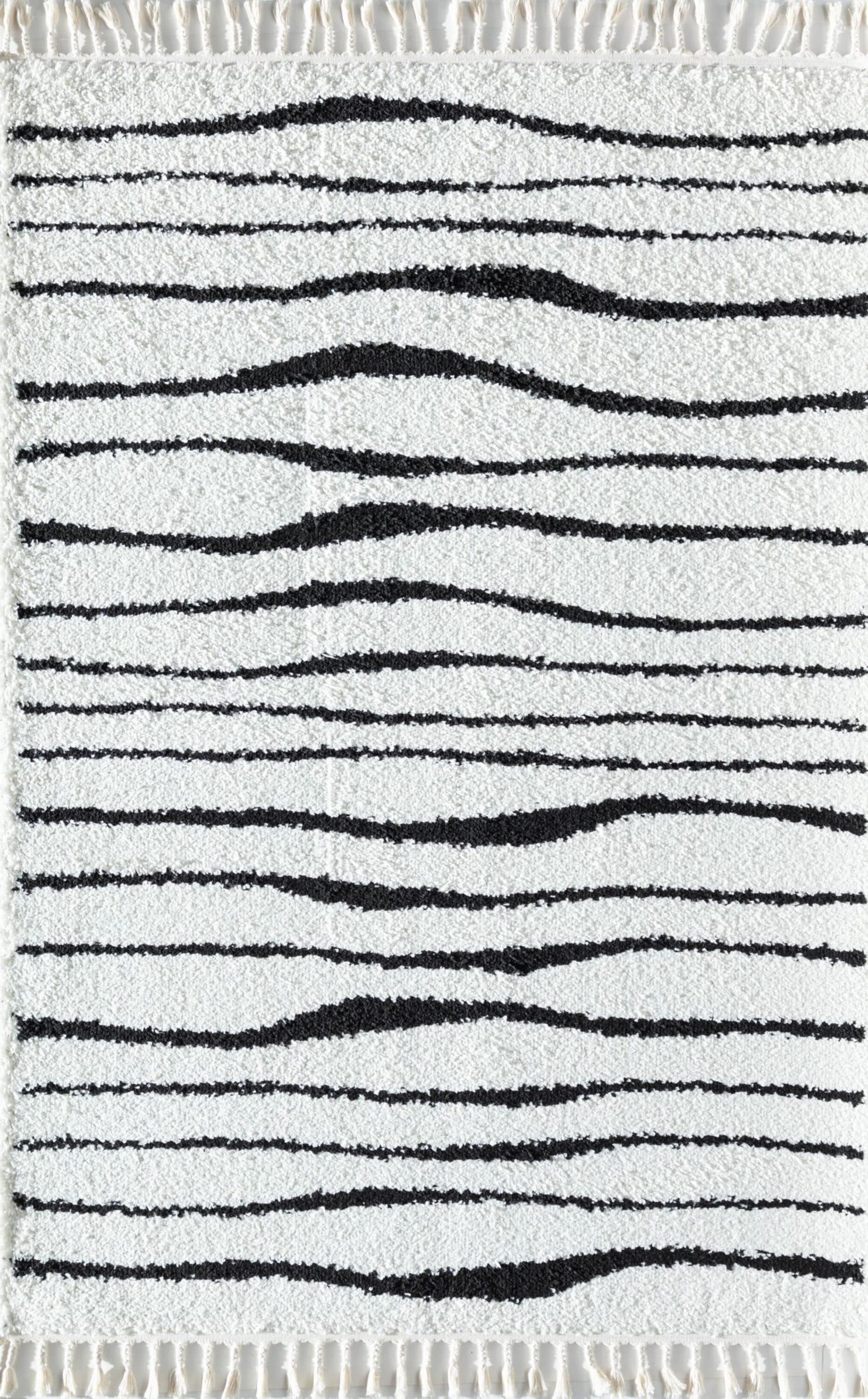 Black and White Abstract Shag Rectangular Rug 8' x 10'