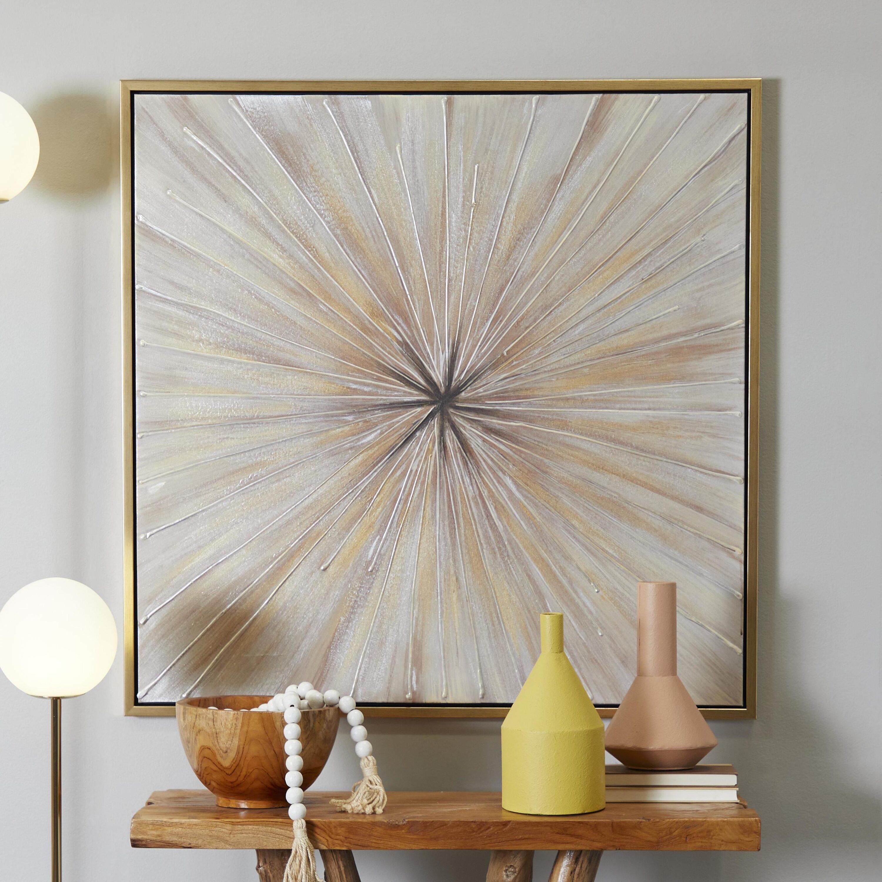 Grayson Lane 43996 39 In. x 39 In. Contemporary Wall Art Black Canvas Brown Wood Framed 39-Inches H x 39-Inches W Abstract Wood Painting