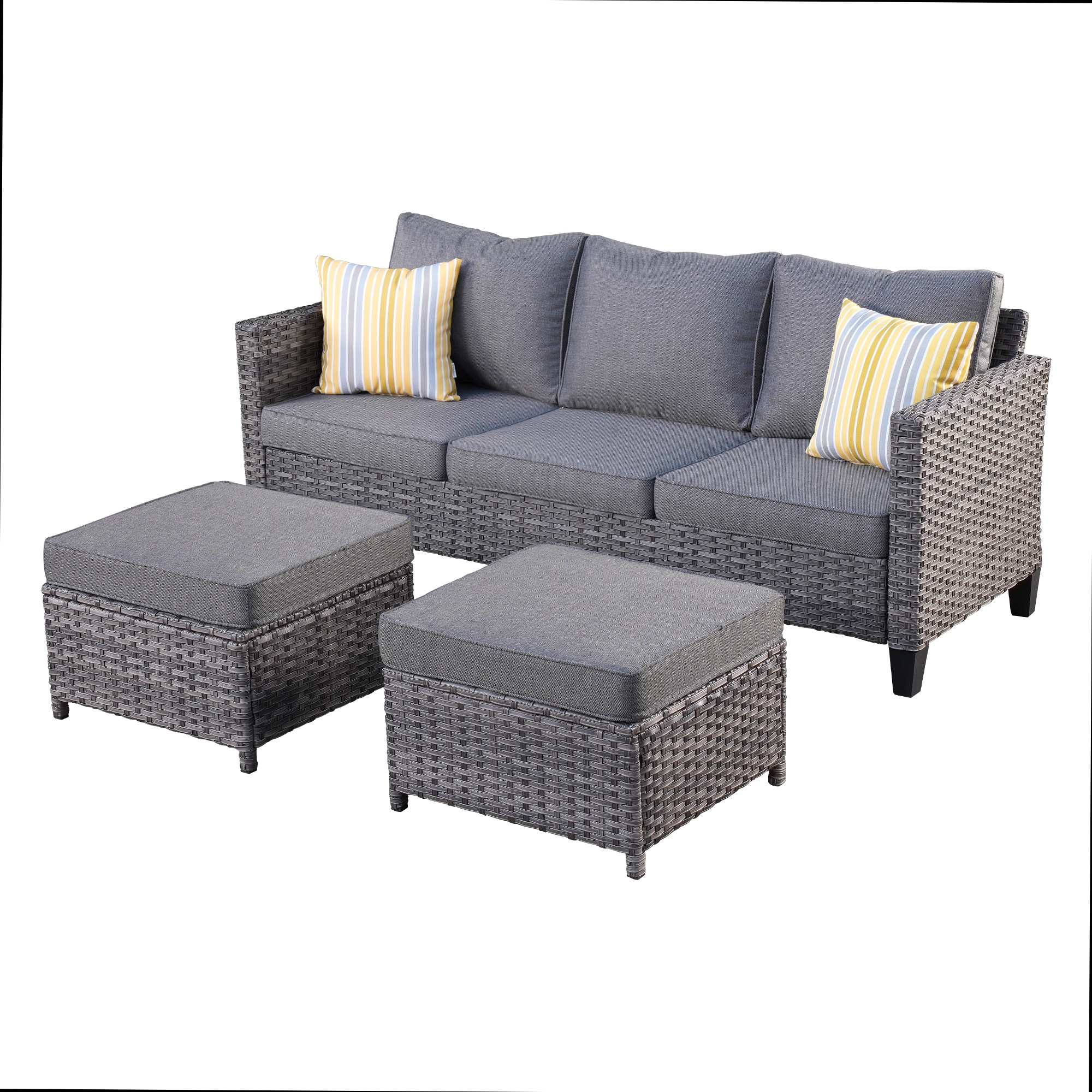 Ovios Wicker Outdoor Sofa With Dark Gray Cushions And Wicker Frame 