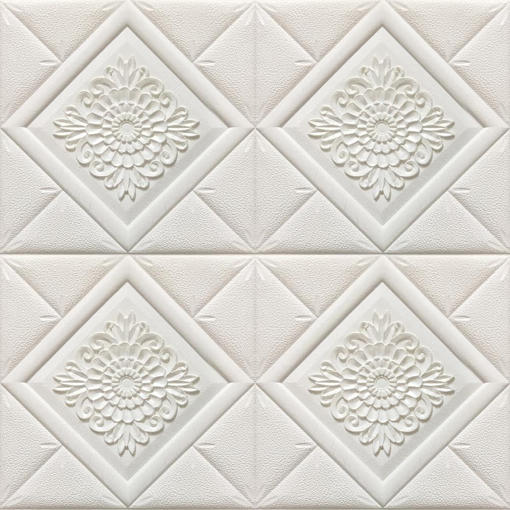 Off White 28" x 28" Diamond Embossed Peel and Stick Wall Panels