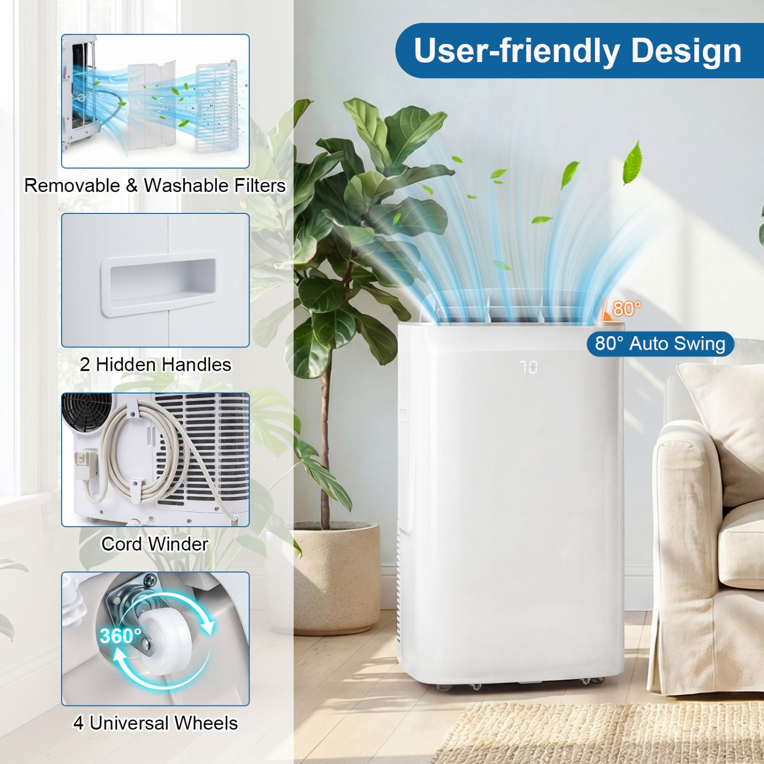 Volenca 15000-BTU Inverter Smart Wifi Portable Air Conditioner with Heating for 750-Sq Ft White Sansujyuku sansujyuku.com