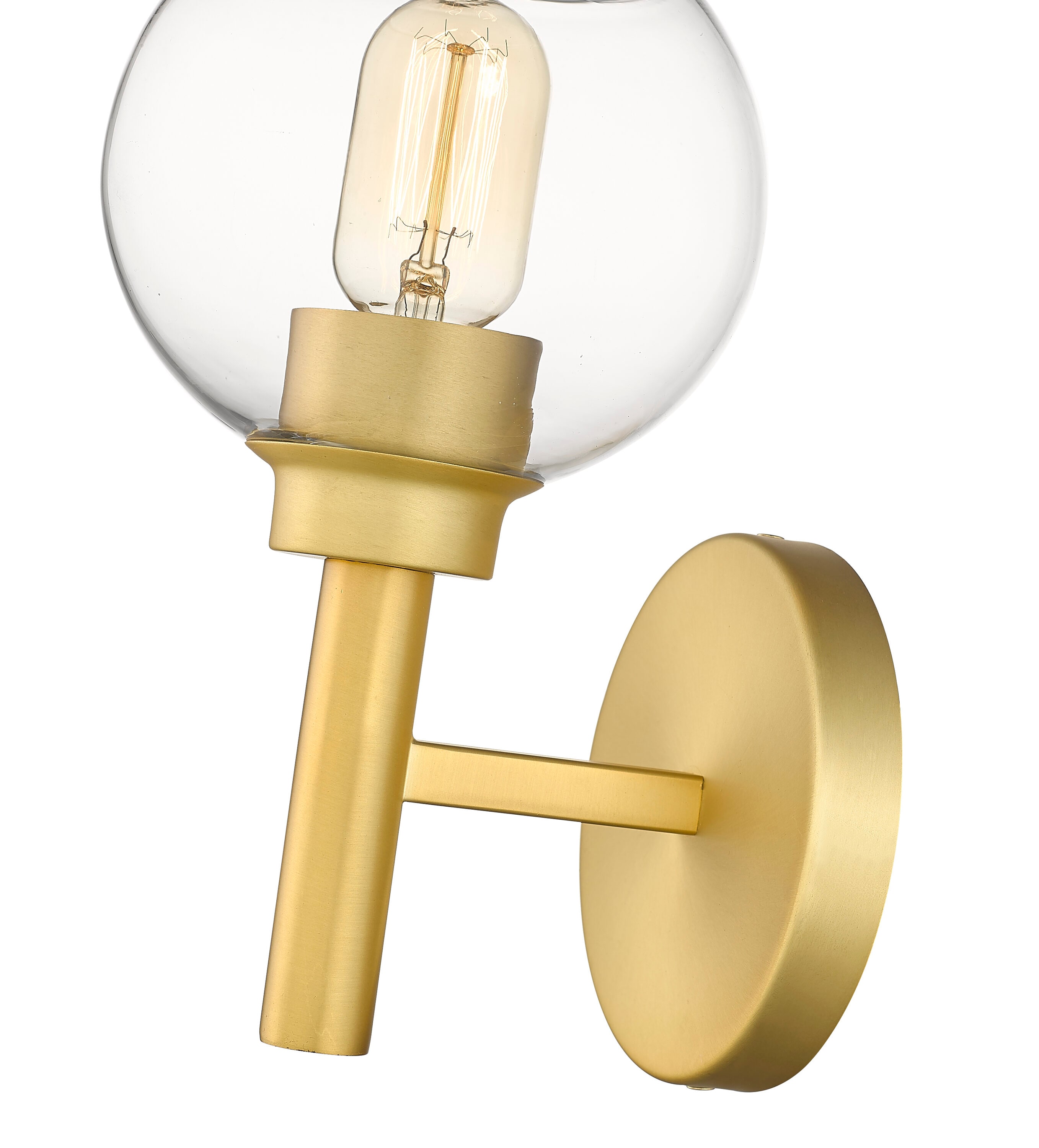 Brushed Gold 1-Light Wall Sconce with Clear Glass Shade