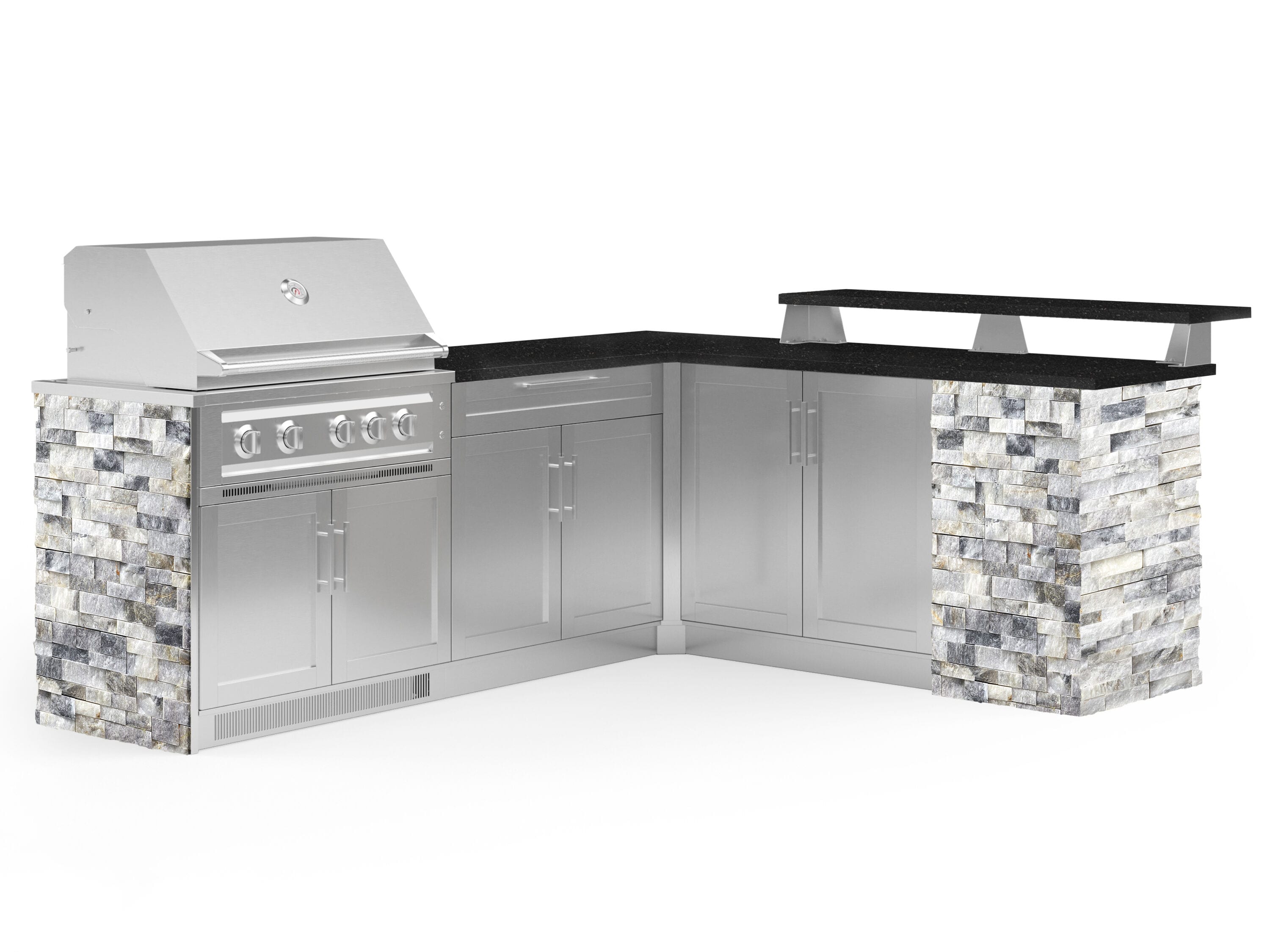 NewAge Products 69385 Signature Series Cabinets Platinum Grill 8 -Piece 99.94-in W x 83.52-in D x 51-in H Modular Outdoor Kitchen Set 5 Burners