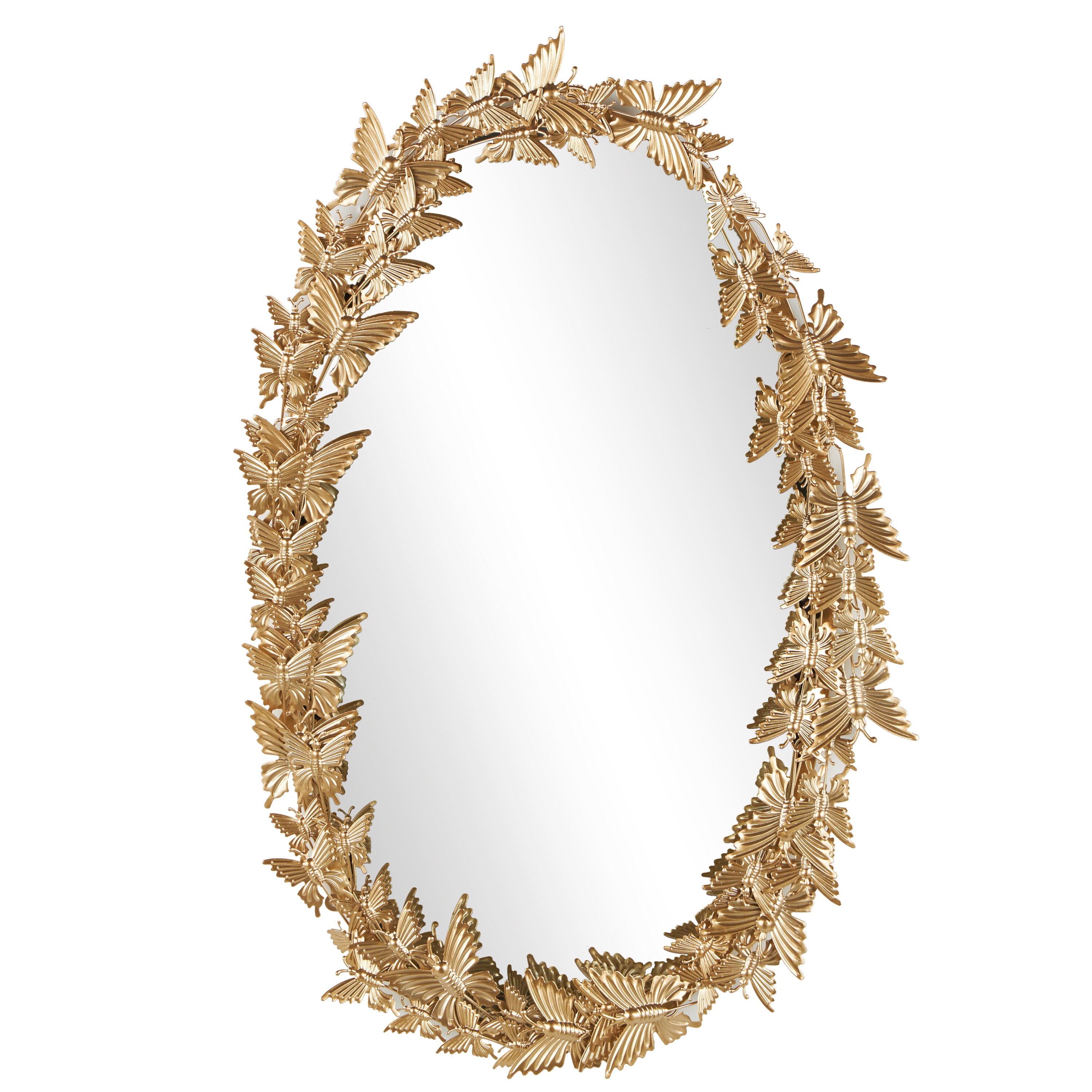 Gold Oval Wood Butterfly Wall Mirror, 19" x 33"