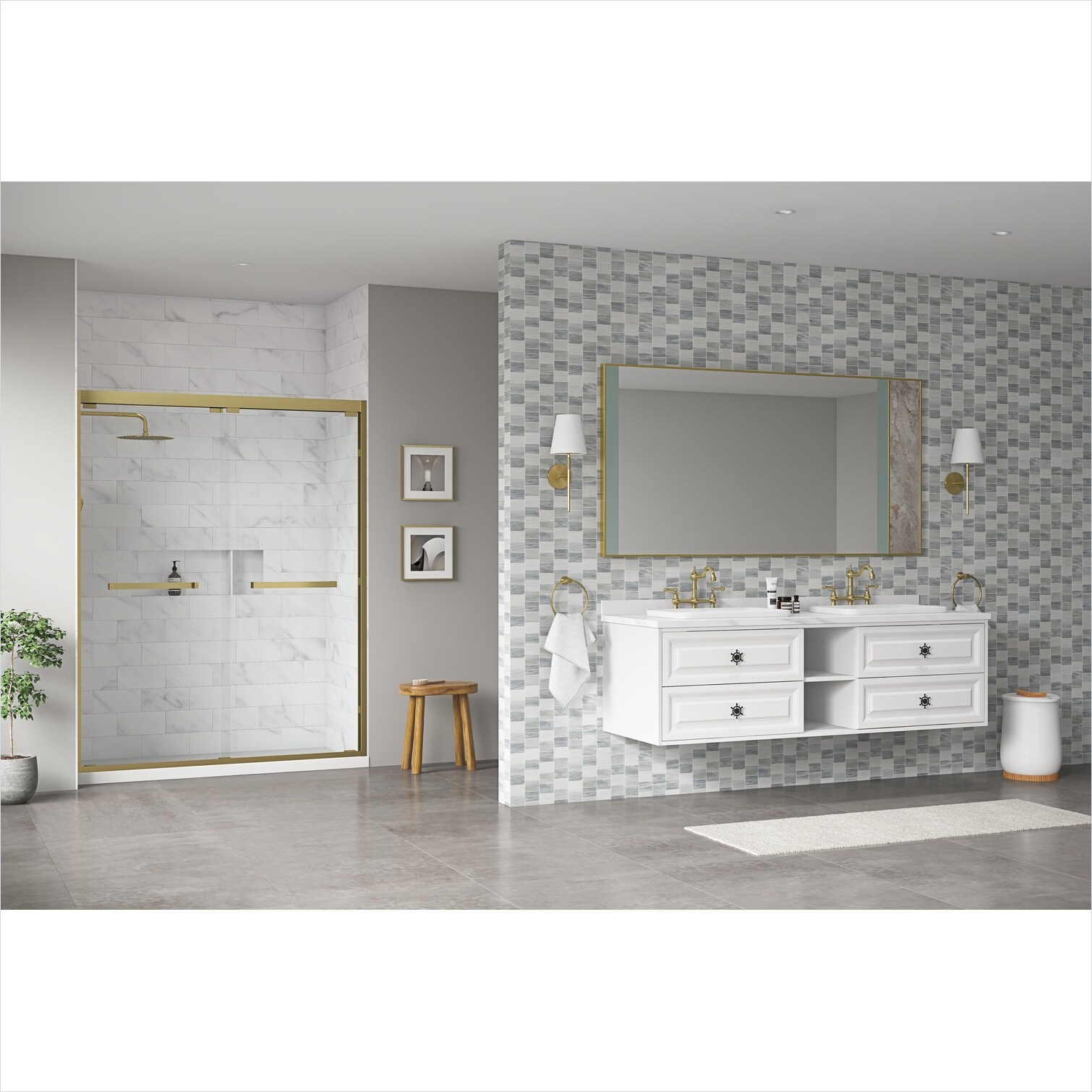 Watnature 72-Inch Wall-Mounted Double Basin Bathroom Vanity Cabinet in ...