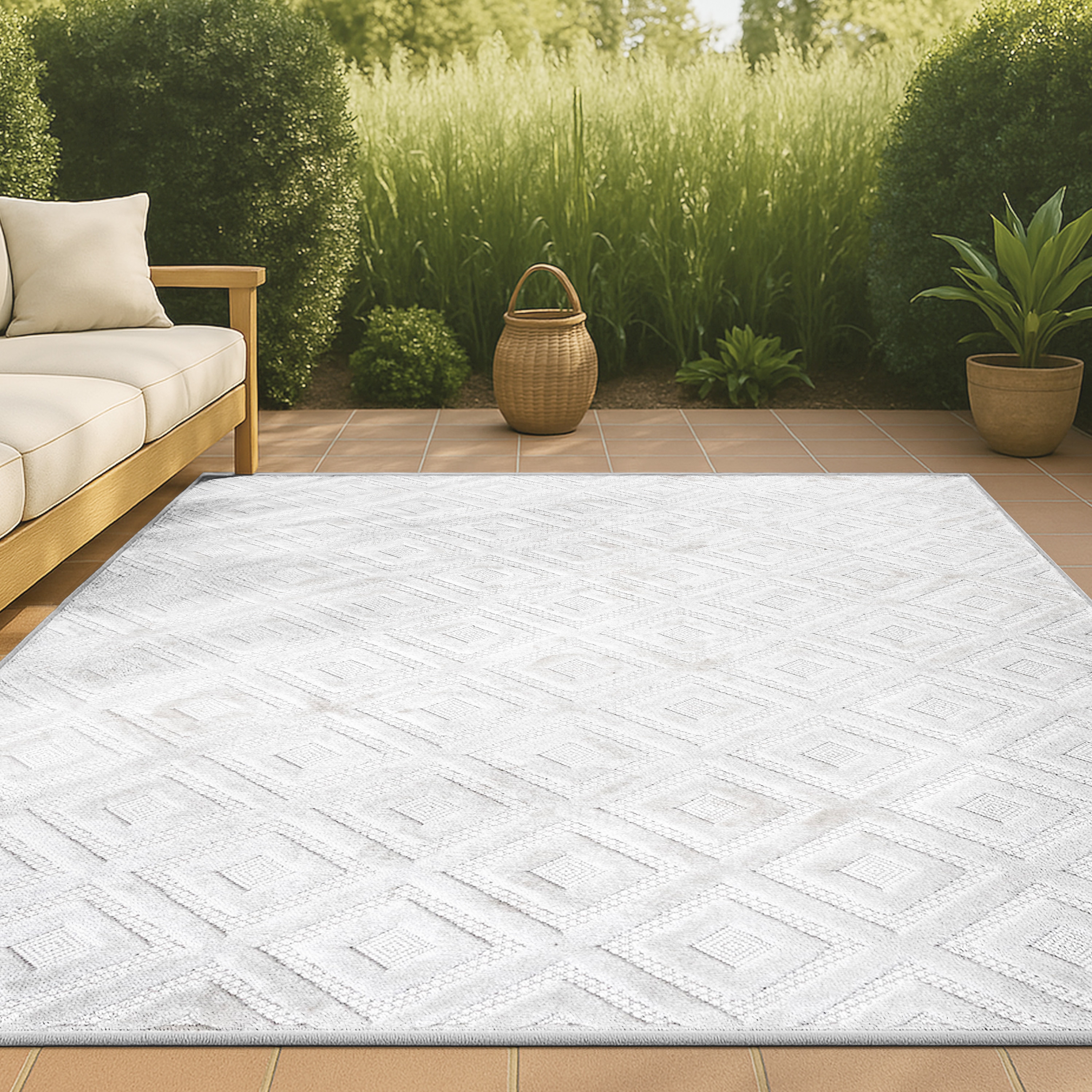 JONATHAN  Y IBZ104D-8 IBIZA Portmany Neutral Diamond Trellis 8 x 10 (ft) Loomed Polypropylene Ivory Rectangular Indoor/Outdoor Geometric Bohemian/Eclectic Area rug