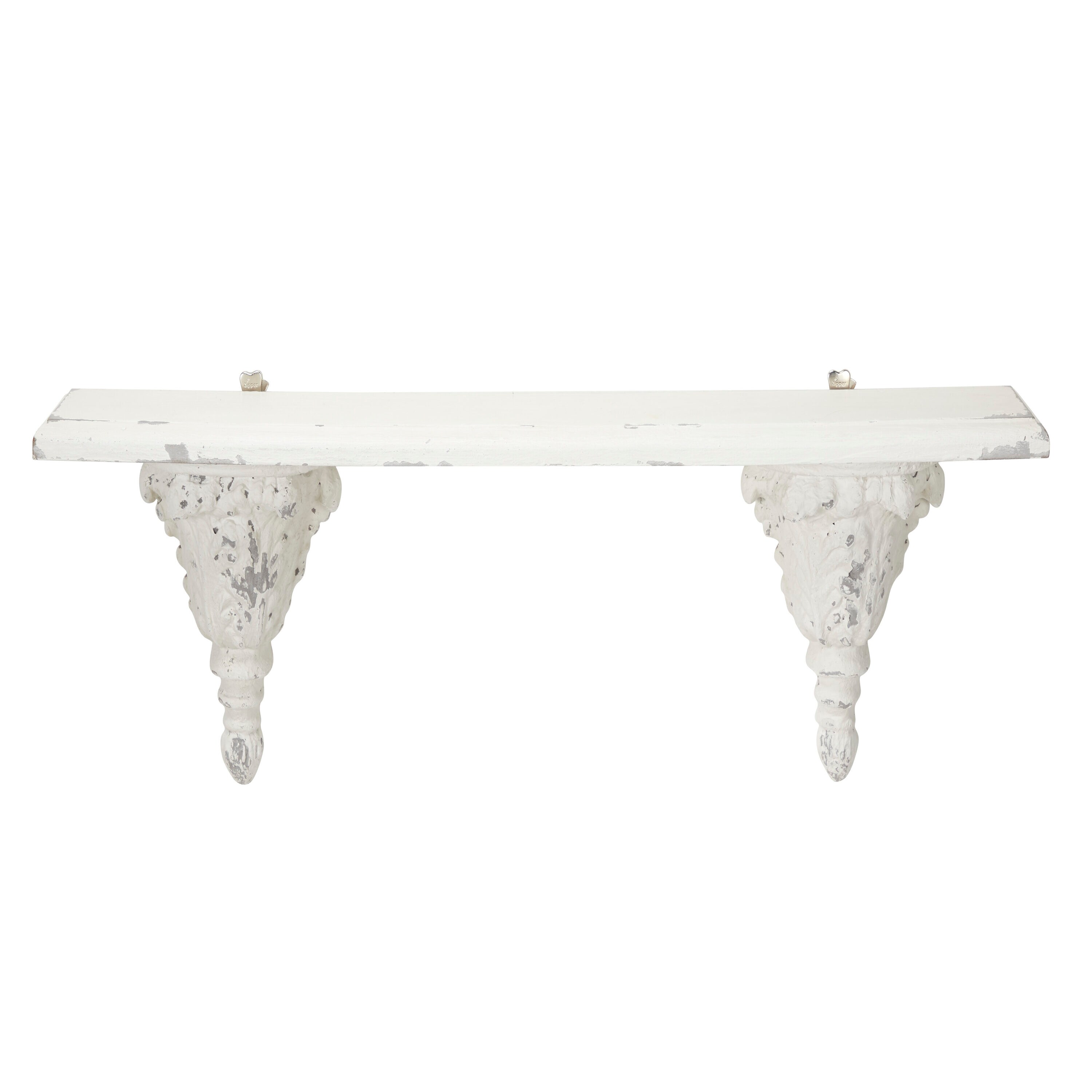 39 x 11 Large White Floating Wall Shelf with Decorative Carvings