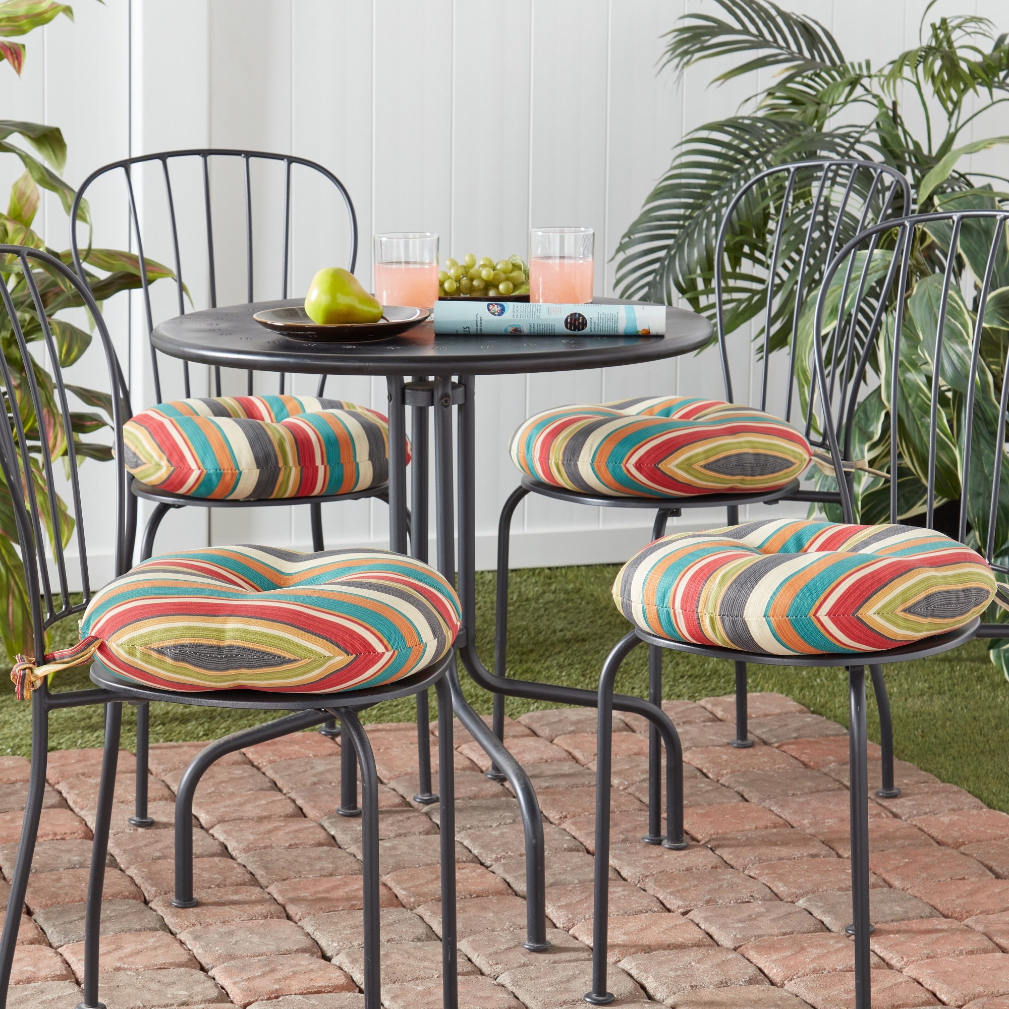Sunset Stripe Round Outdoor Bistro Chair Cushions Set of 4