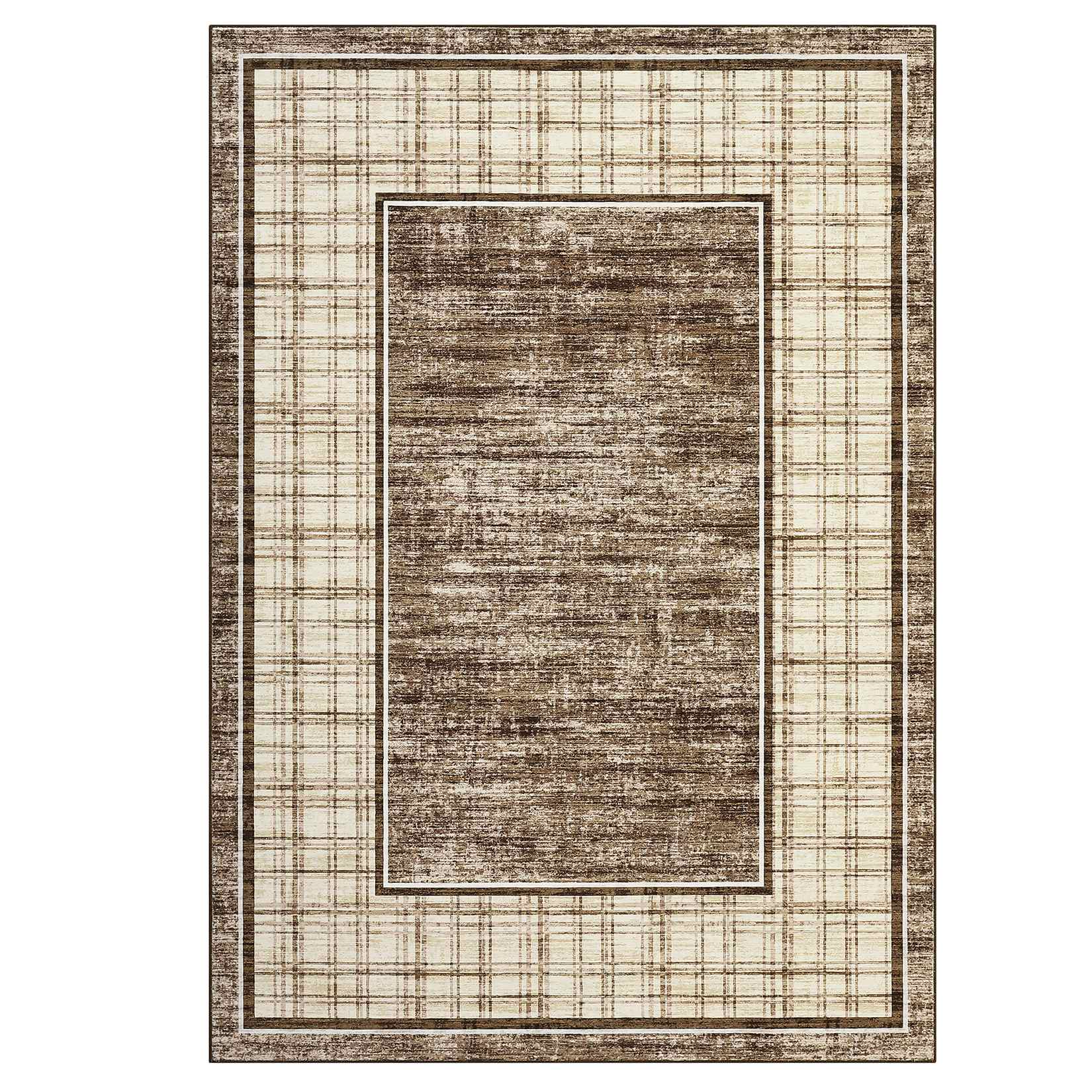 Qeetex LSN-PHK-347N6ELJ 9 x 12 ft Polyester Cashmere Imitation Brown Rectangular Hallway Bathroom Entryway Kitchen Office Foldable Geometric Modern Washable Area Rug
