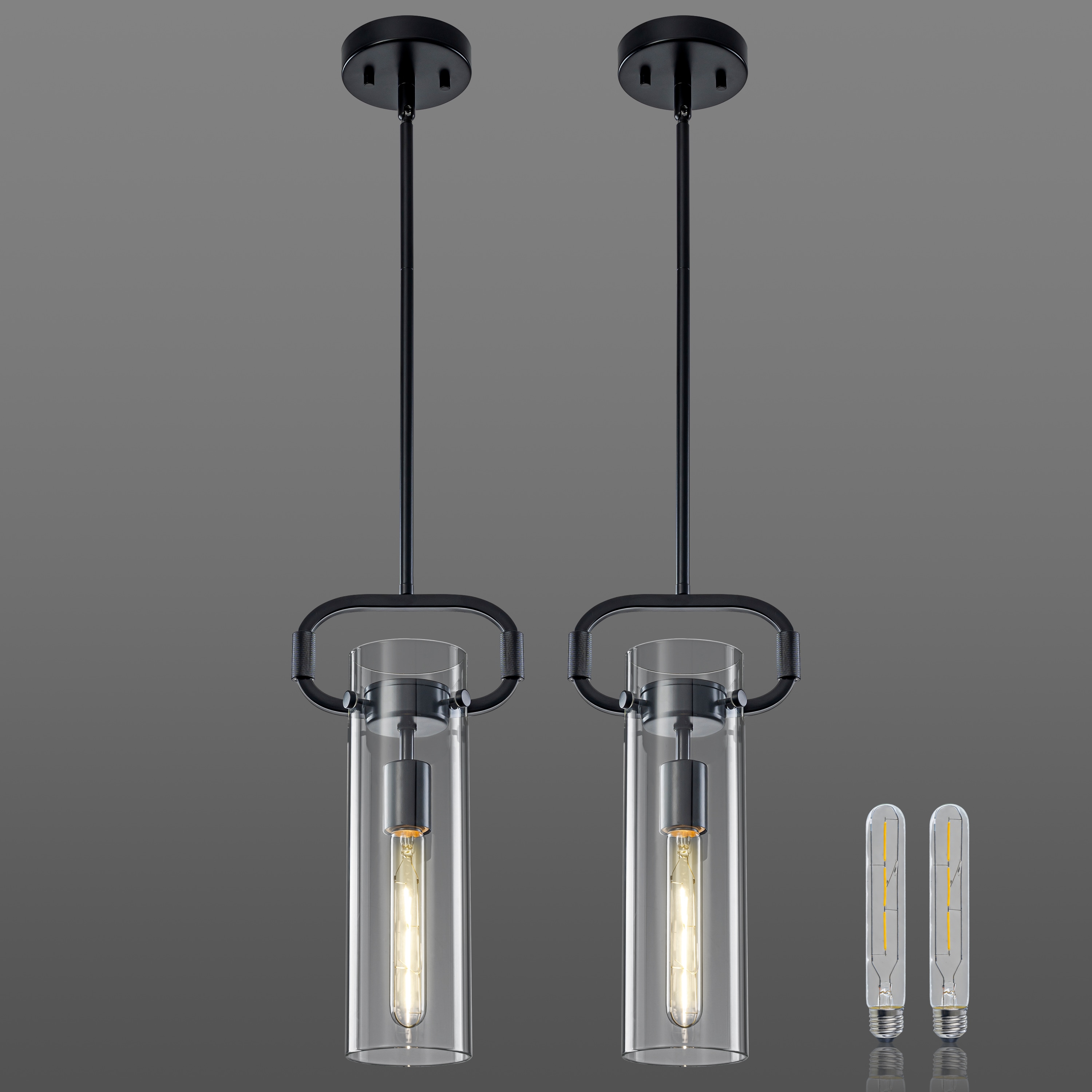 GoYeel 2 -Light Black Modern/contemporary Clear glass Cylinder Hanging Pendant Light