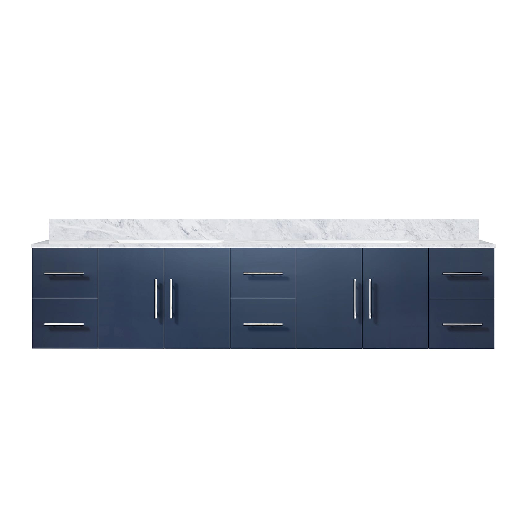 Lexora LG192284DEDS000 Geneva 84-in Navy Blue Undermount Double sink Bathroom Vanity with White Carrara Marble Marble Top